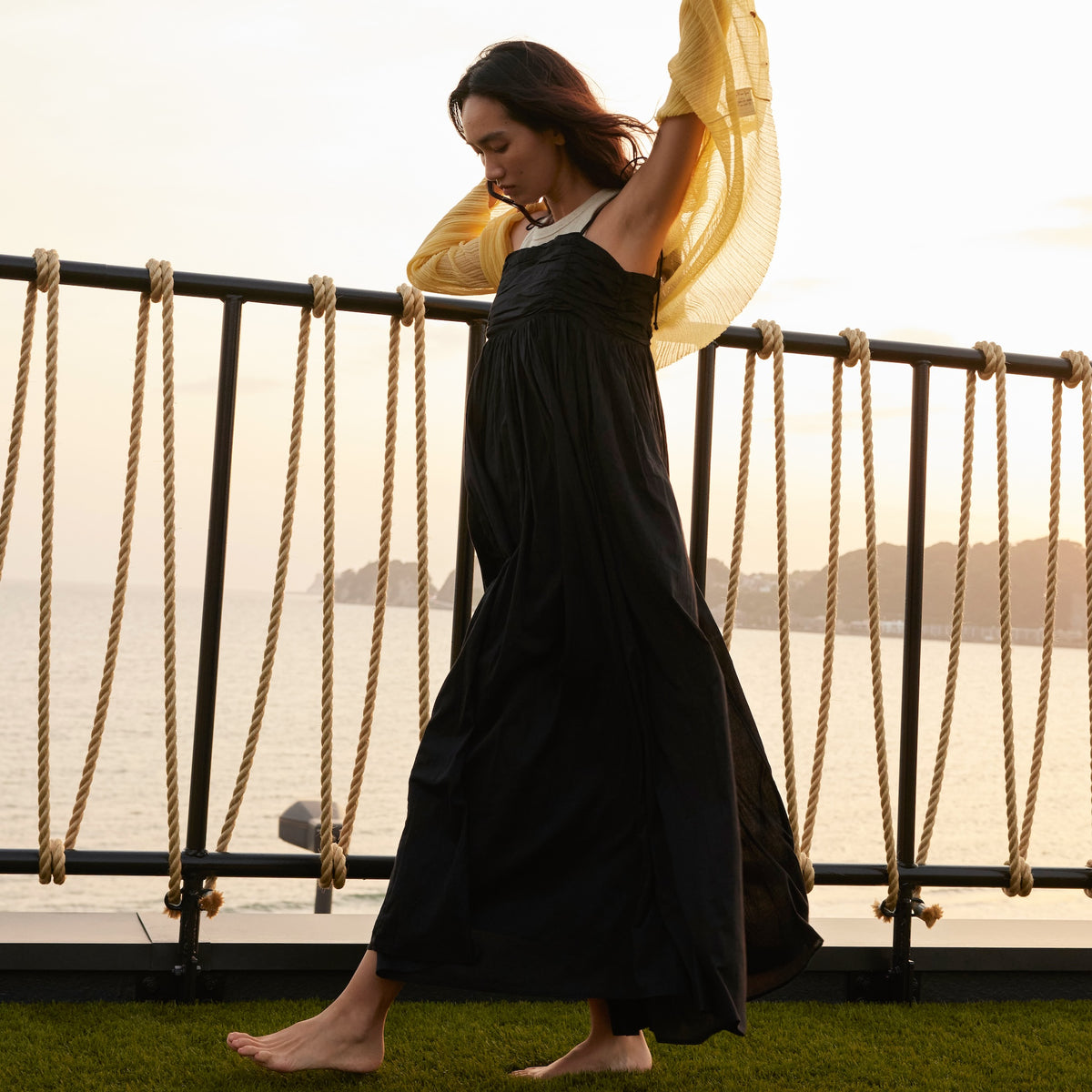 C/voileブロックギャザーキャミドレス 