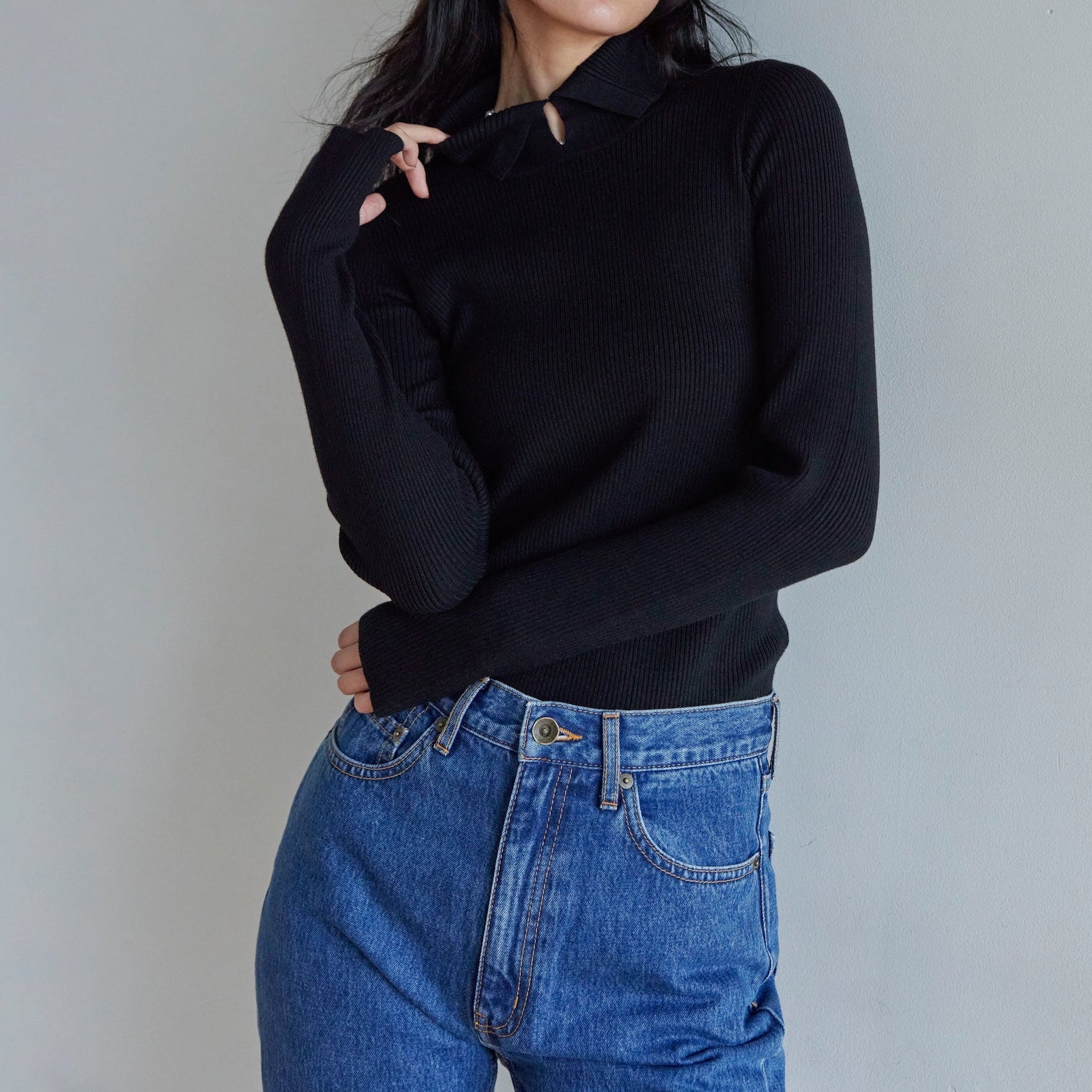 MultiネックRIBニットトップス