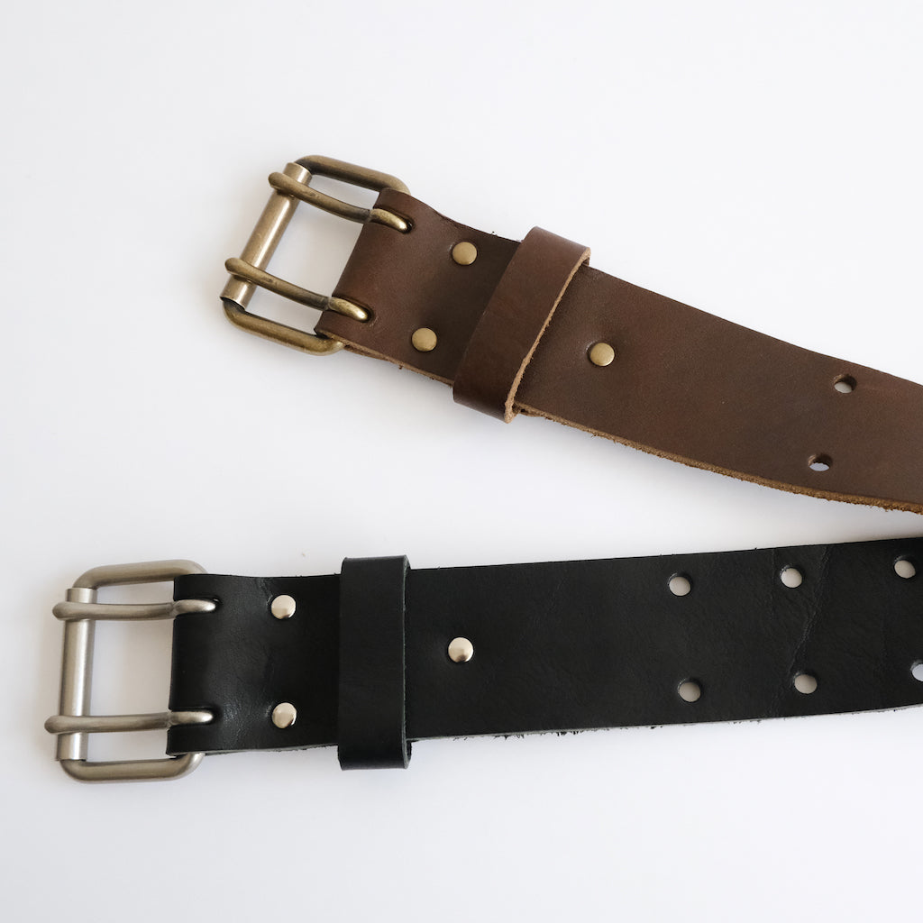 DOUBLE PIN LEATHER BELT