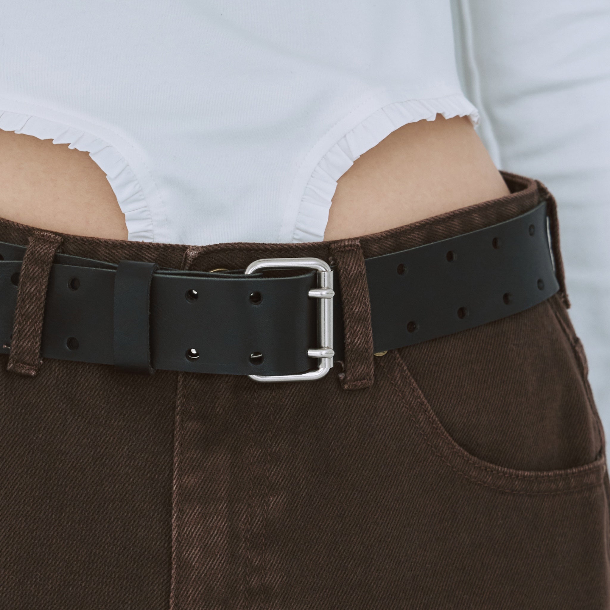 DOUBLE PIN LEATHER BELT