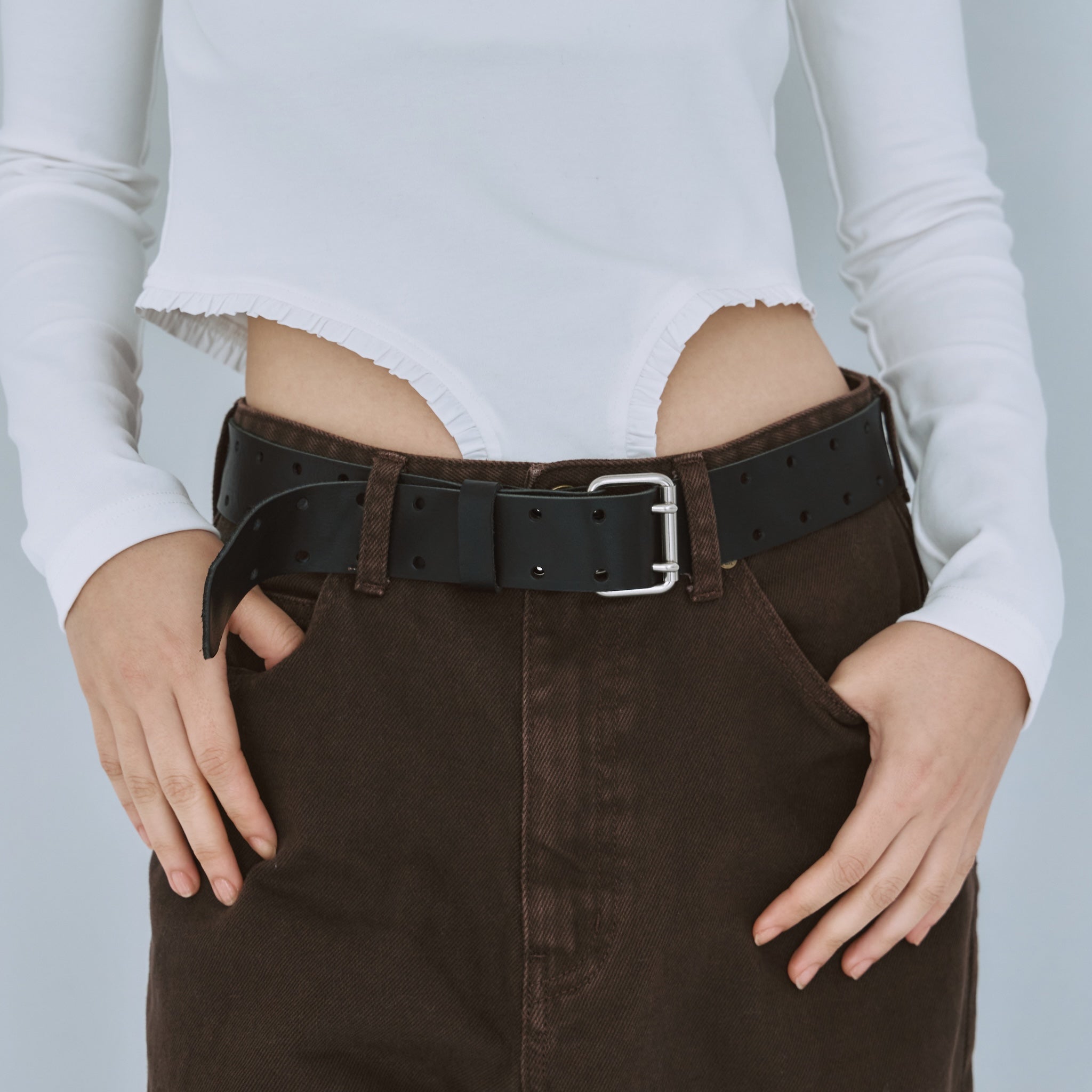DOUBLE PIN LEATHER BELT