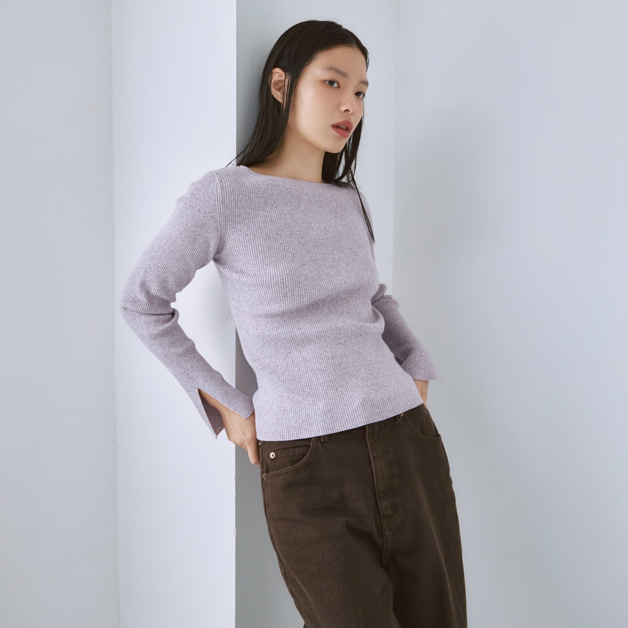 リネンコンビスリットsleeveニット