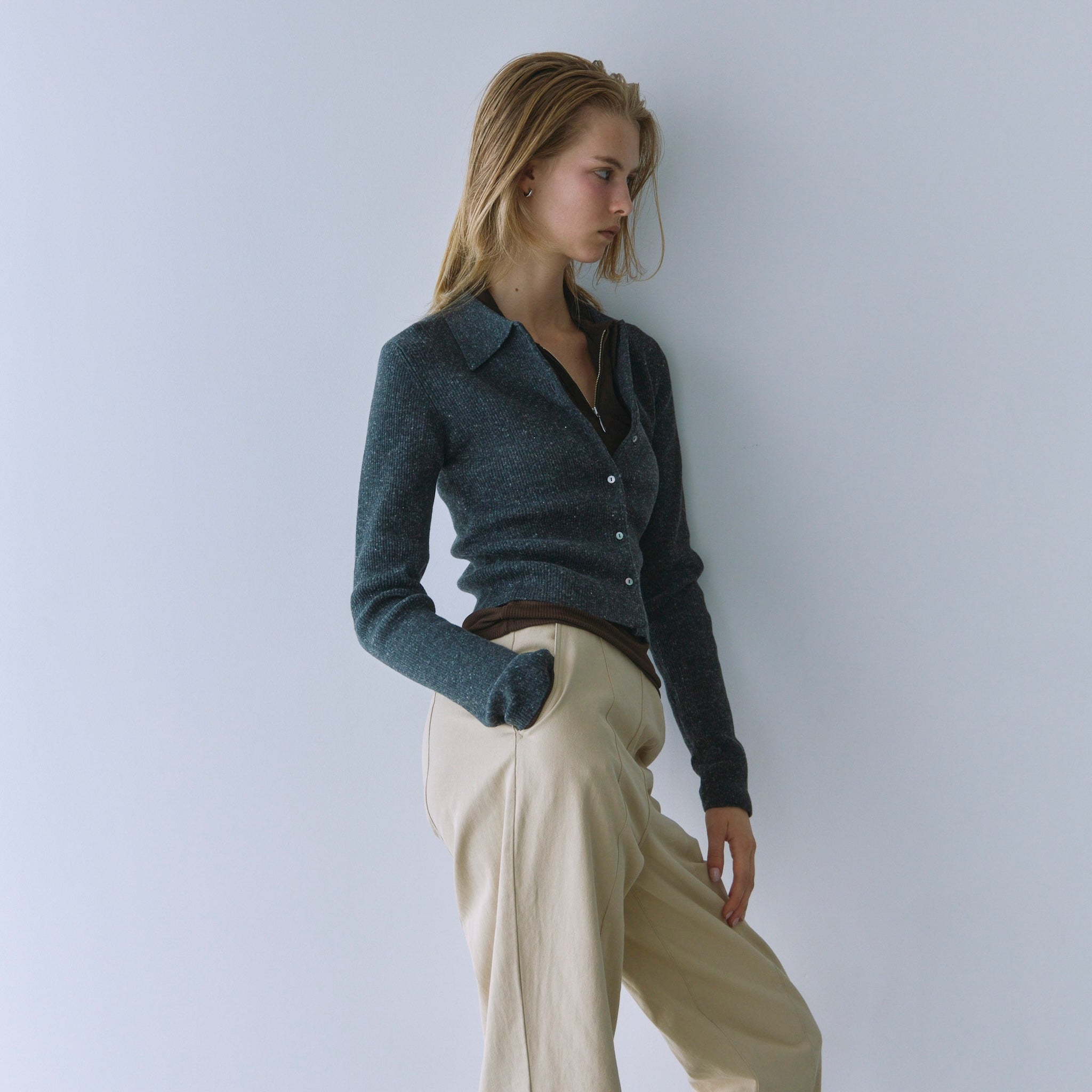 Linen Combination Compact Cardigan