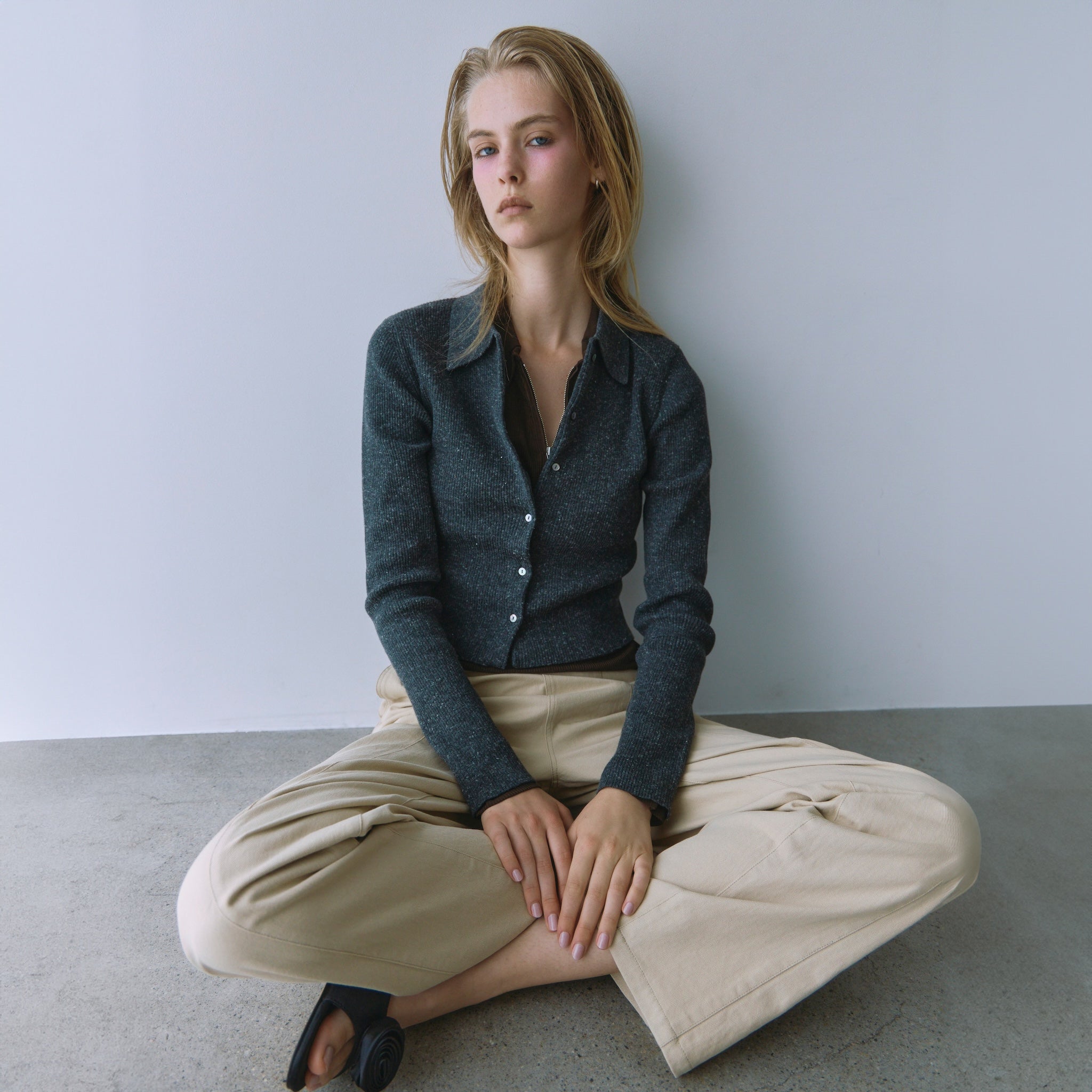 Linen Combination Compact Cardigan
