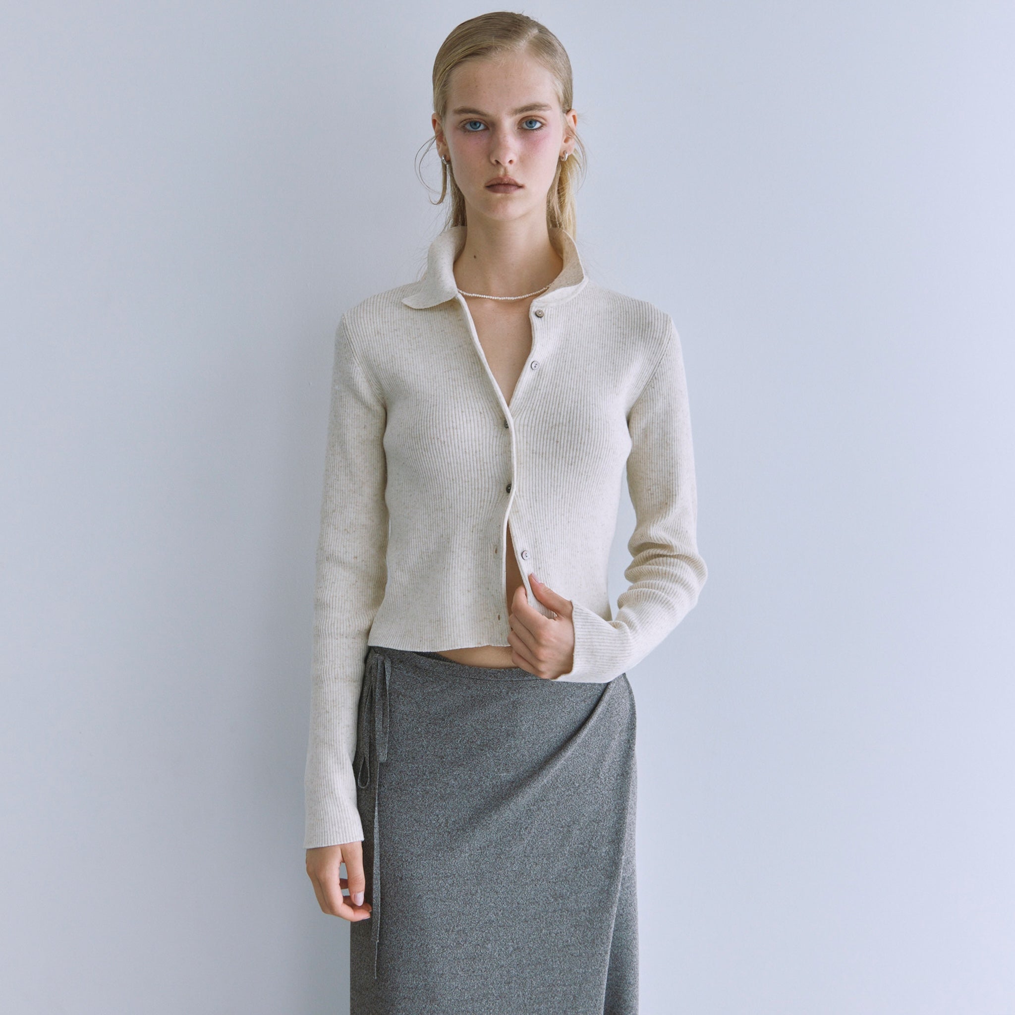 Linen Combination Compact Cardigan
