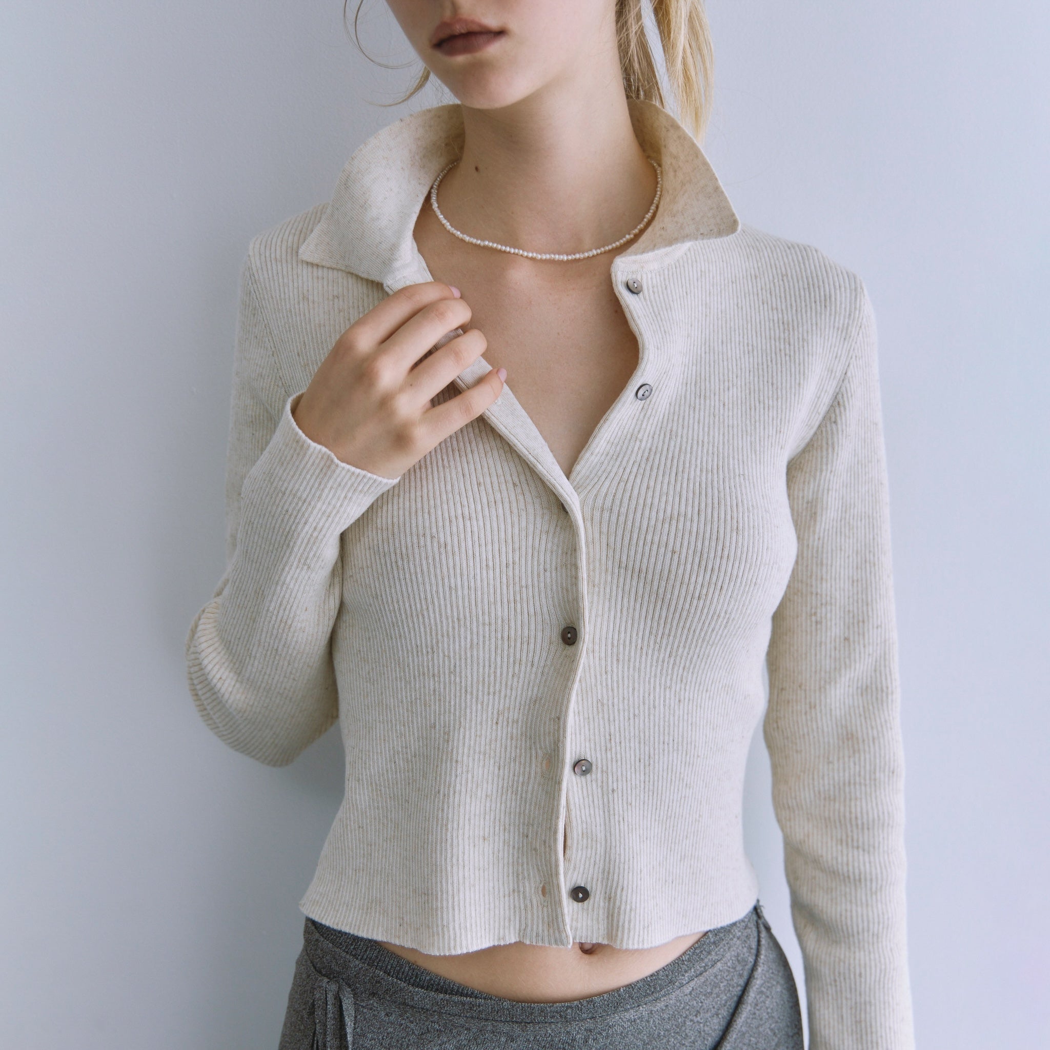 Linen Combination Compact Cardigan