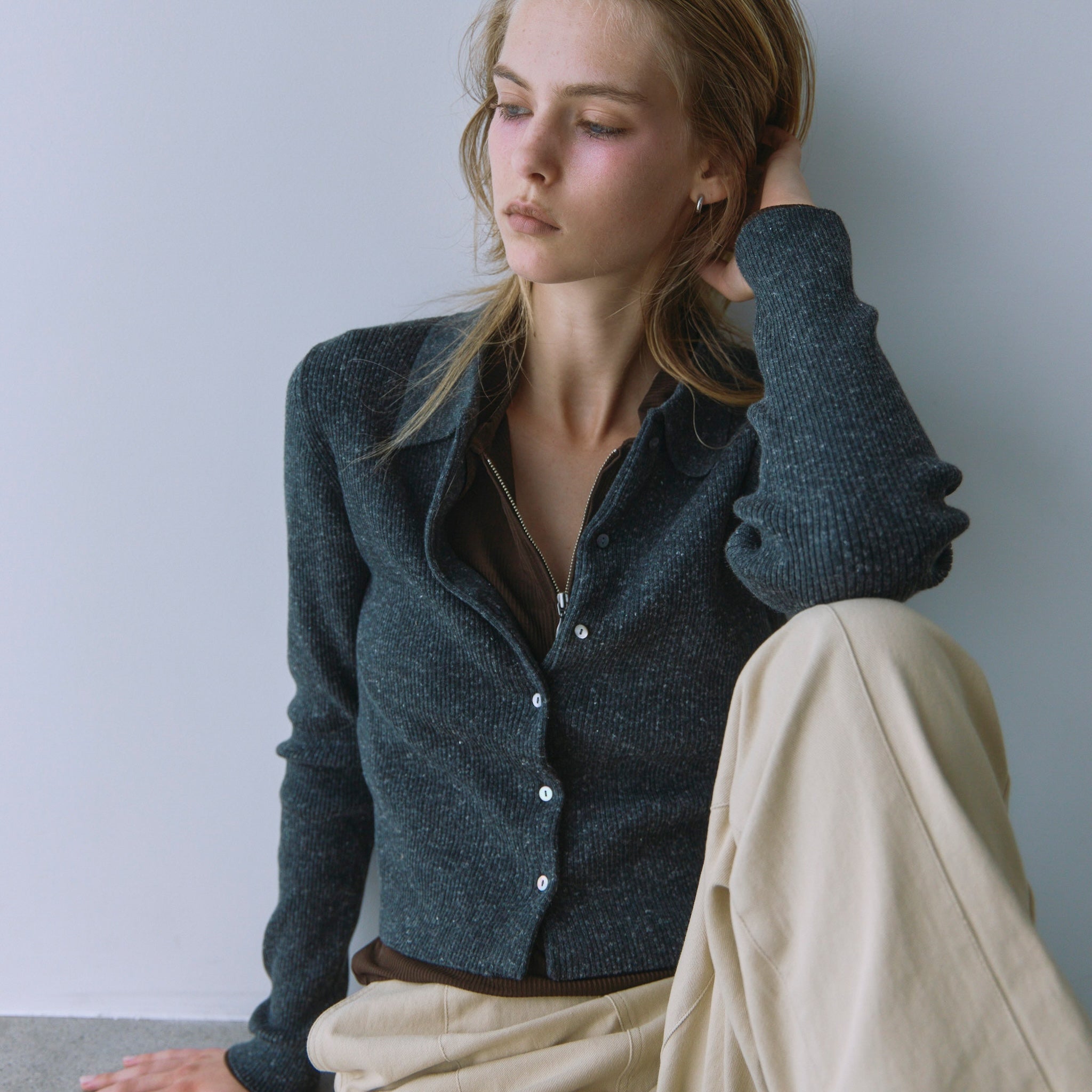 Linen Combination Compact Cardigan