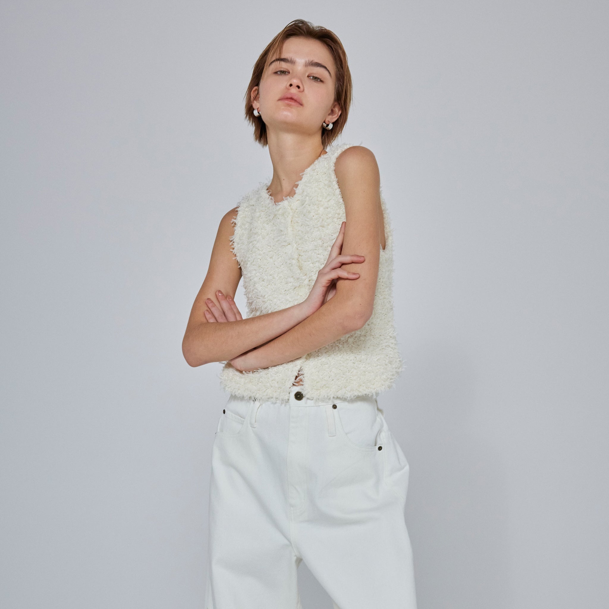 【公式】アクセサリーの激安通販 Curve MixテープYarnベスト Placket トップス