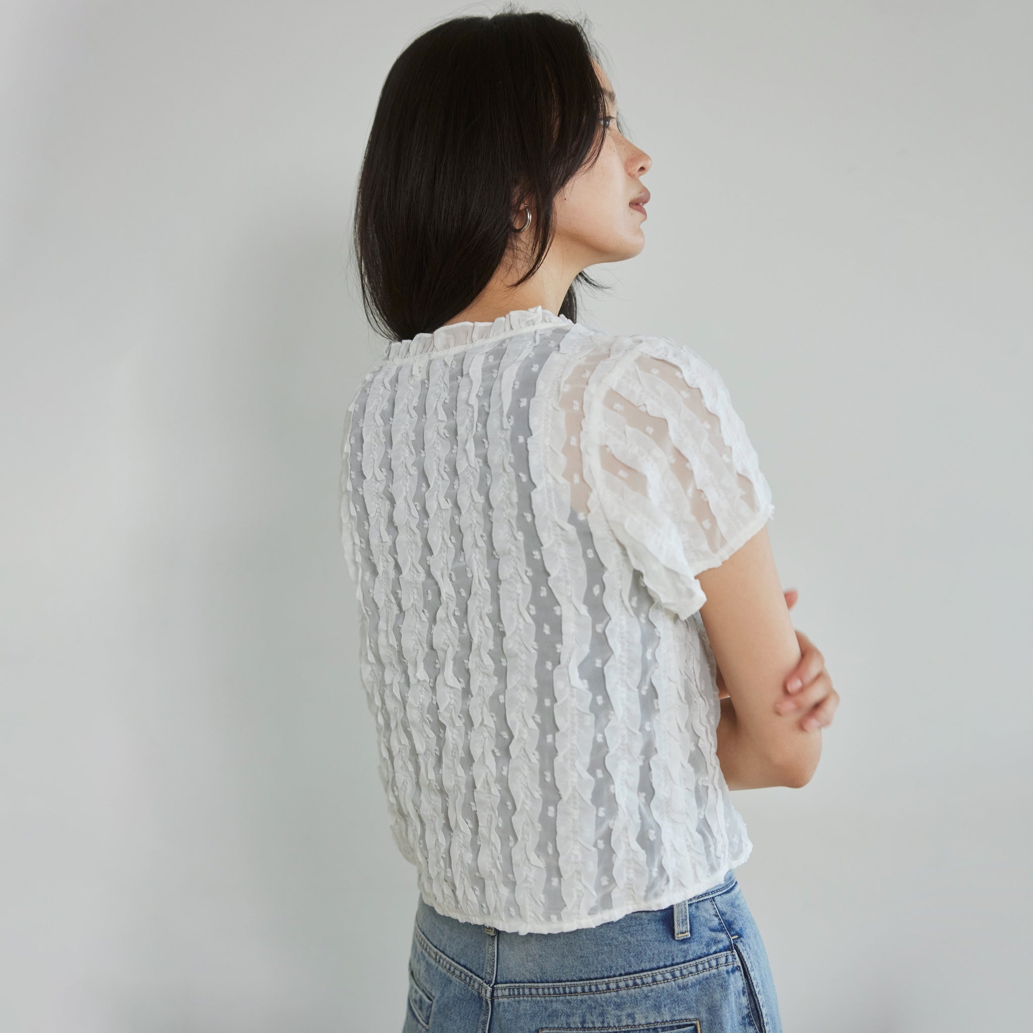 Chiffon Embroidery Frillショートカーデ