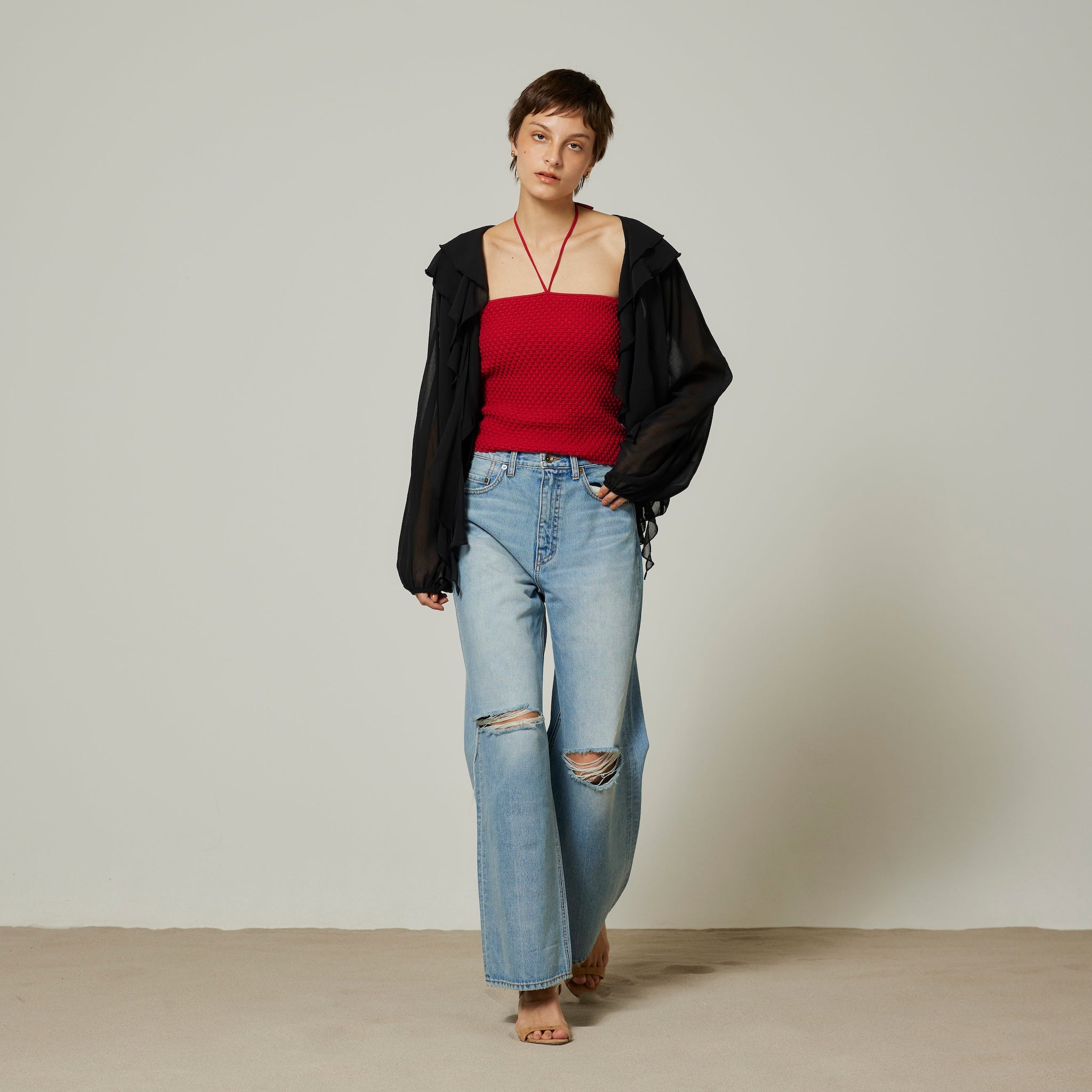カップin Bumpy Knit Ribbonキャミ
