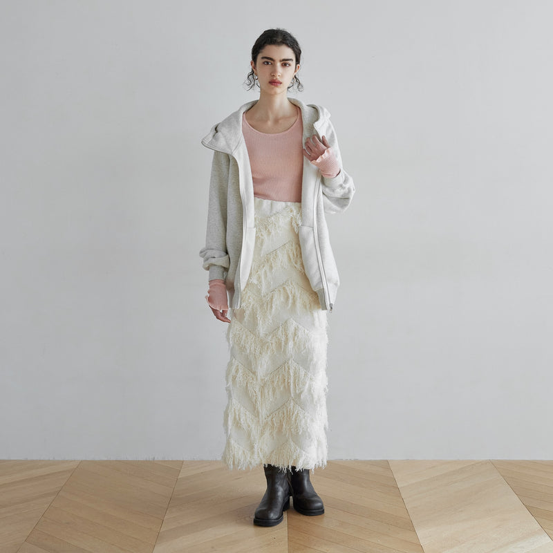 Random Cut Fringe Eyeline Skirt