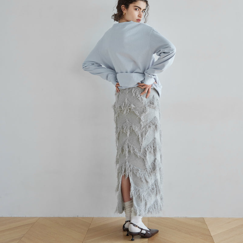 Random Cut Fringe Eyeline Skirt