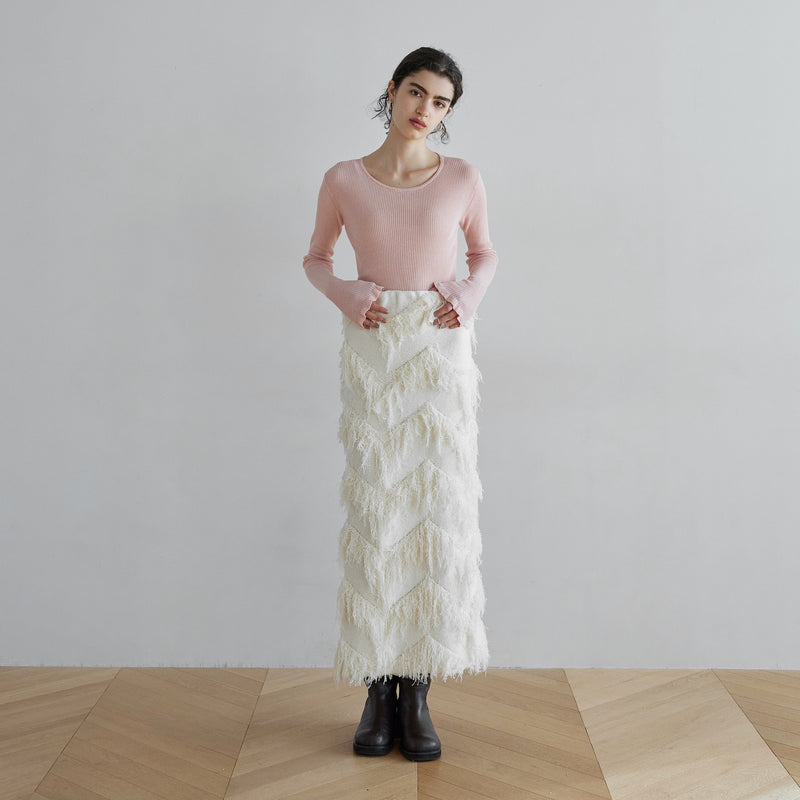 Random Cut Fringe Eyeline Skirt