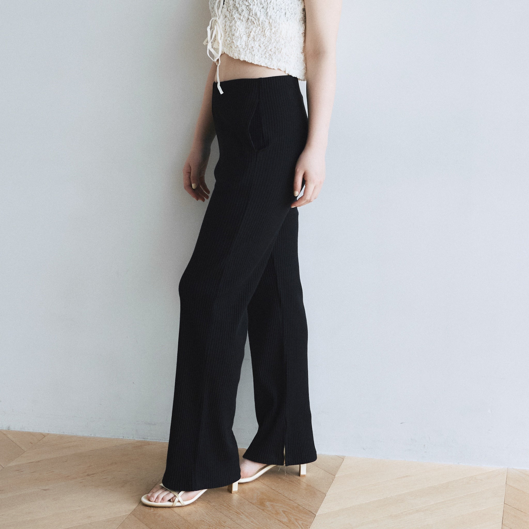 Hem cut RIB straight pants