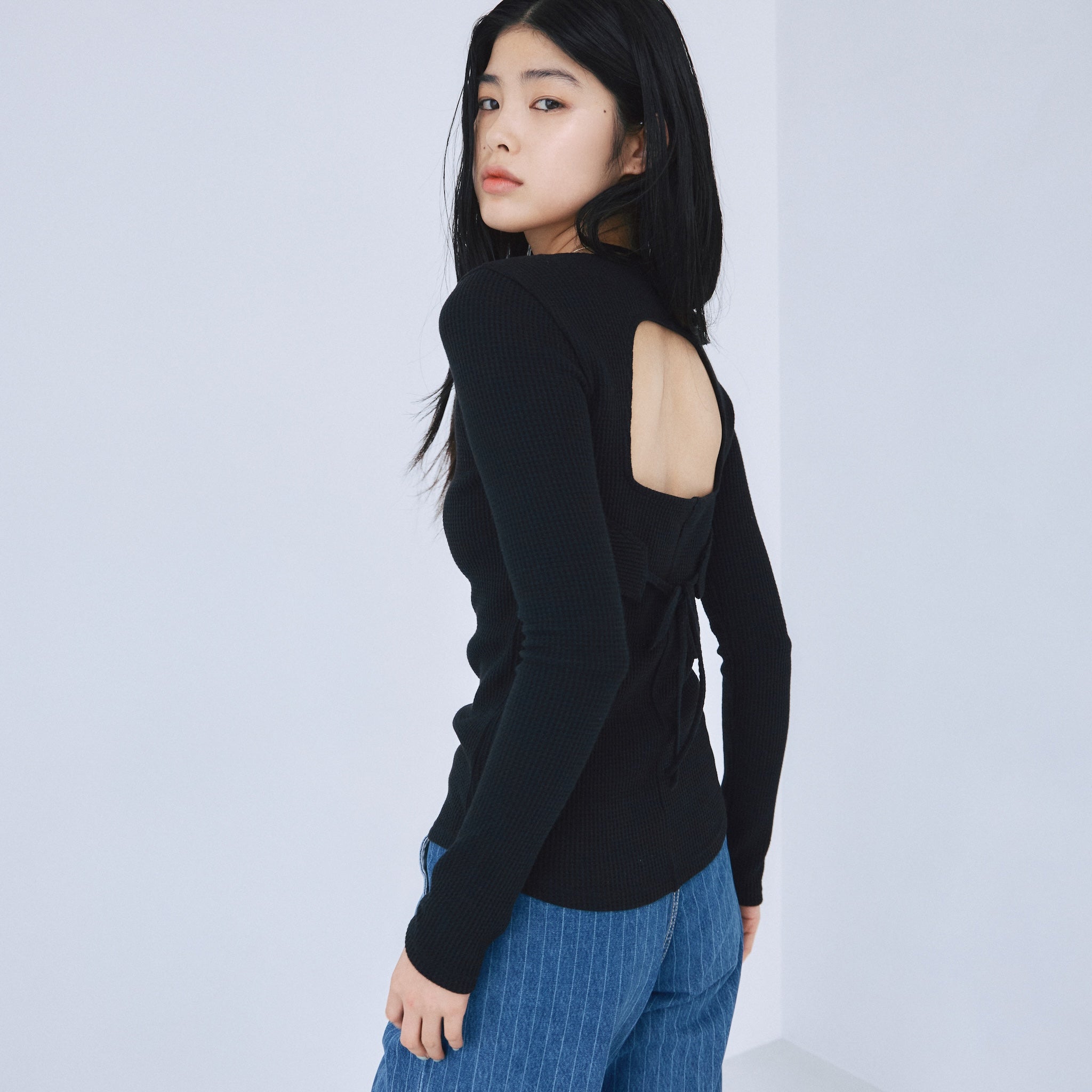 Back openワッフルロングスリーブ