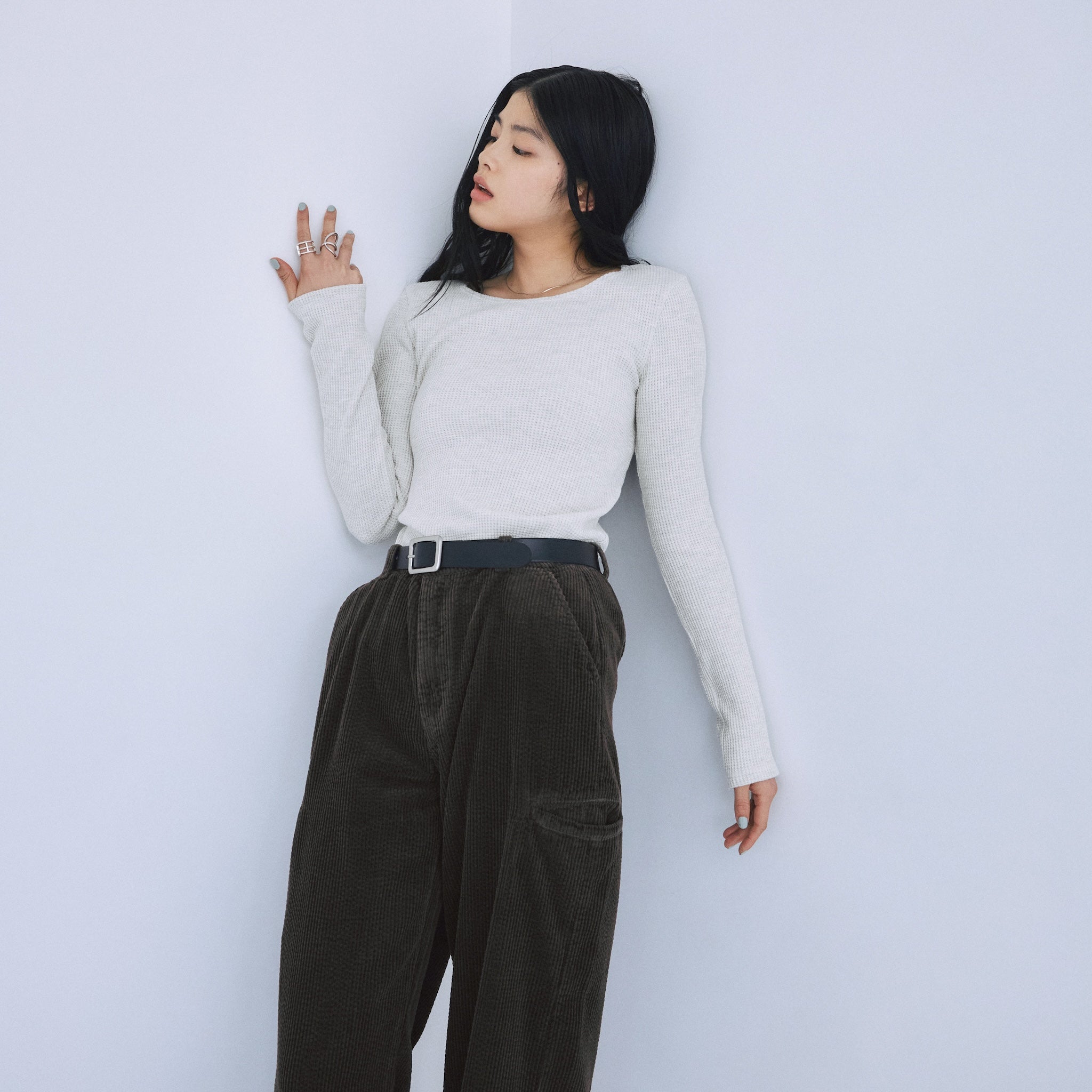 Back openワッフルロングスリーブ