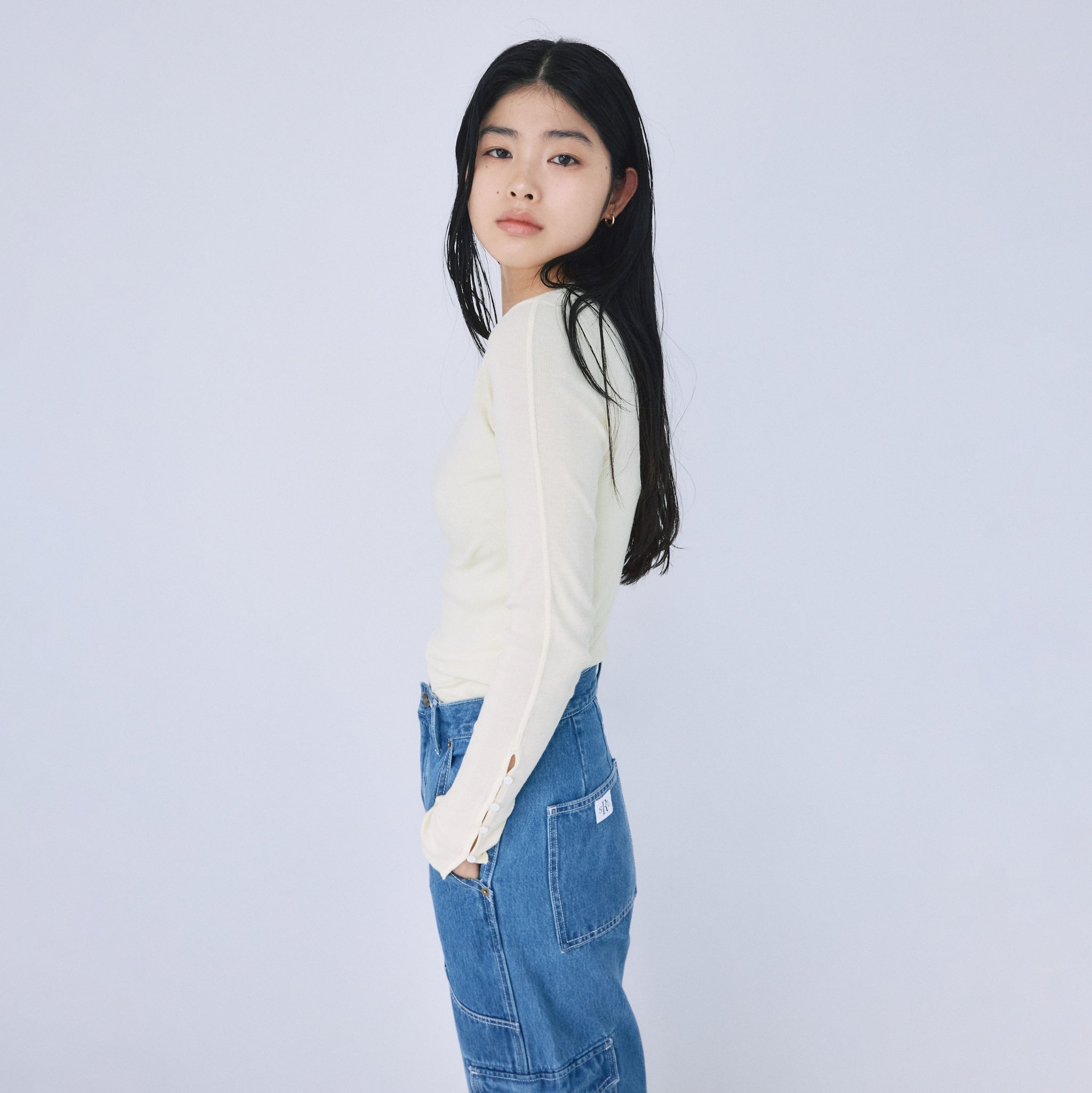 Soft sheerランダムRIB Cuffsトップス