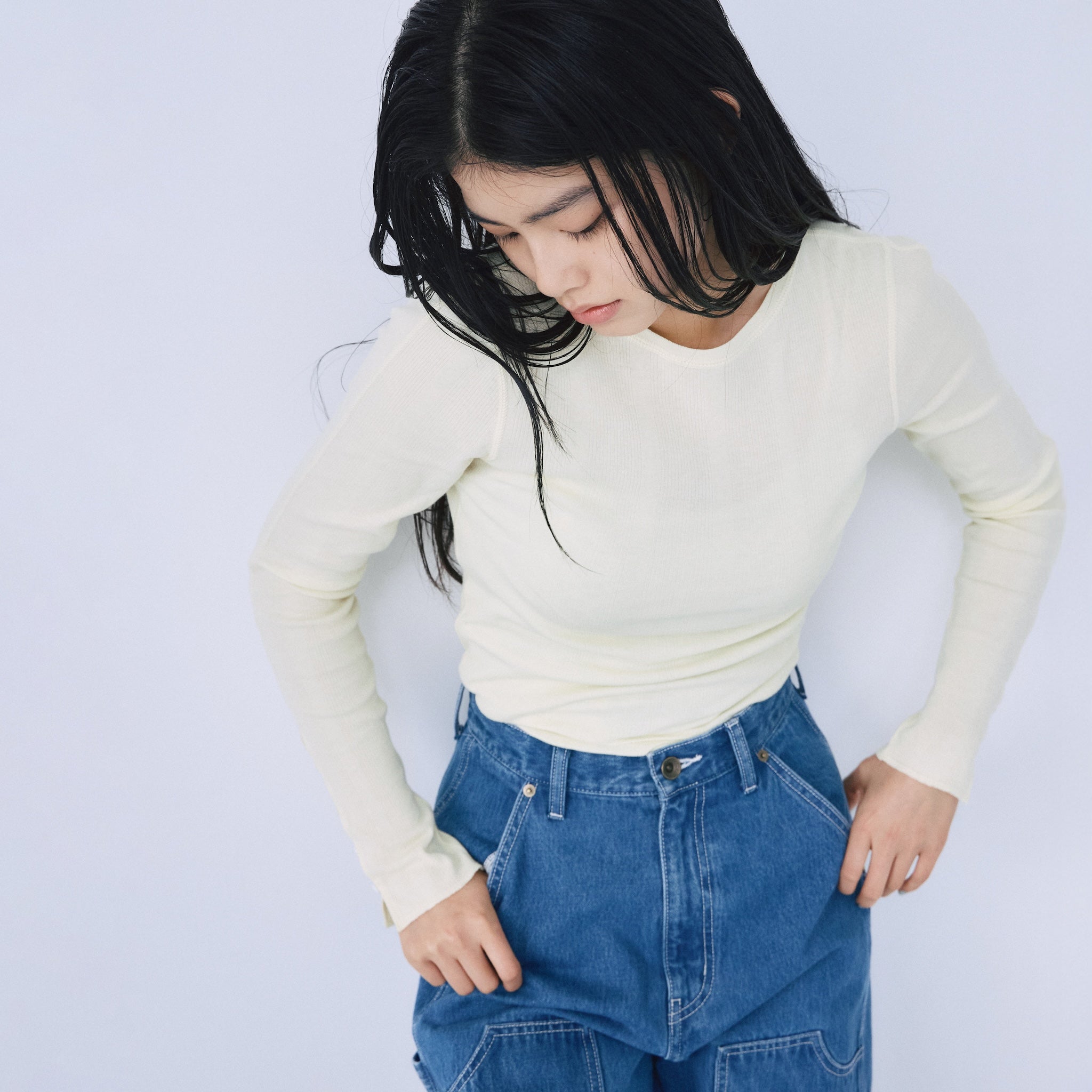 Soft sheer random rib cuffs top