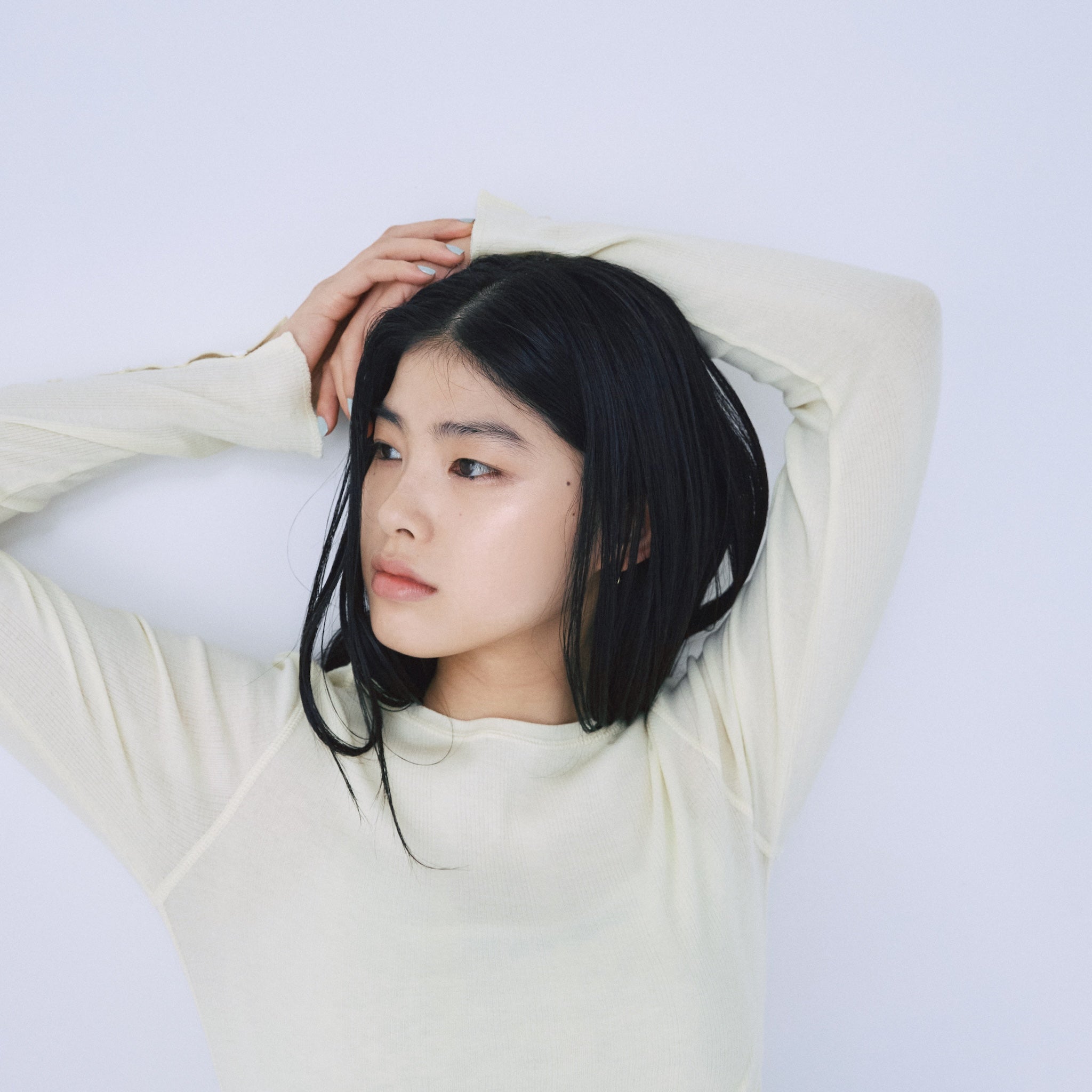 Soft sheer random rib cuffs top