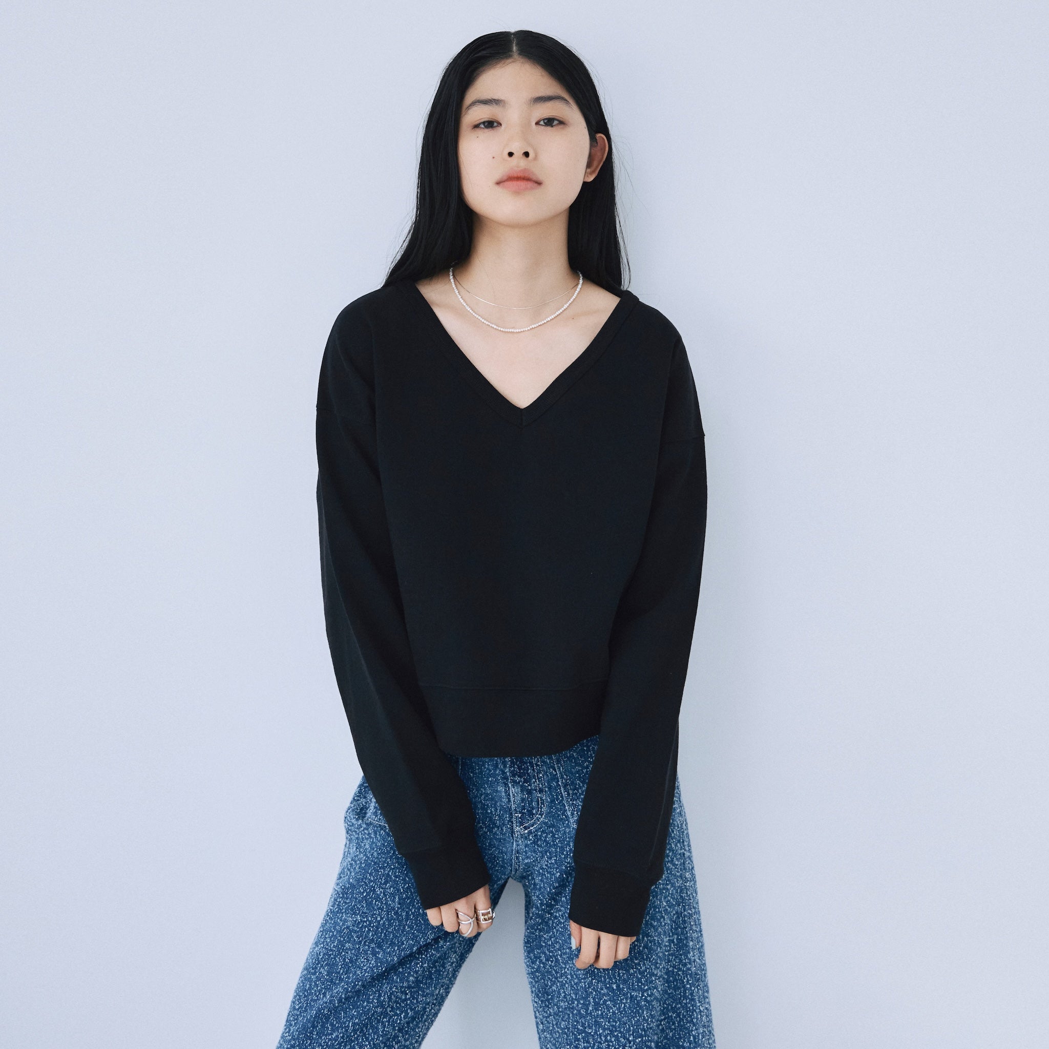 Heavy OZ Sweat wide V-neck pullover