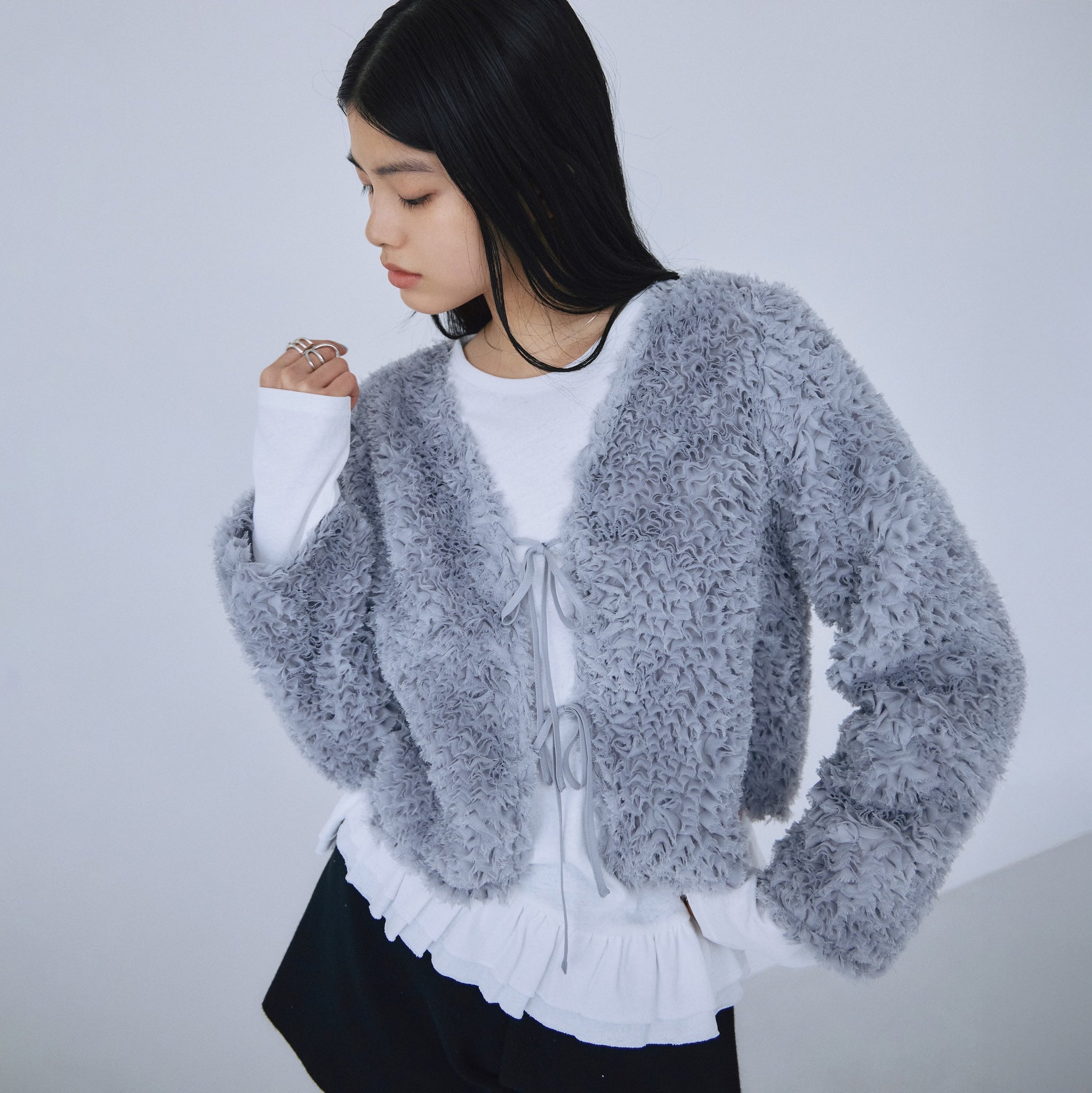 Ruffle Fabric Ribbonカーディガン