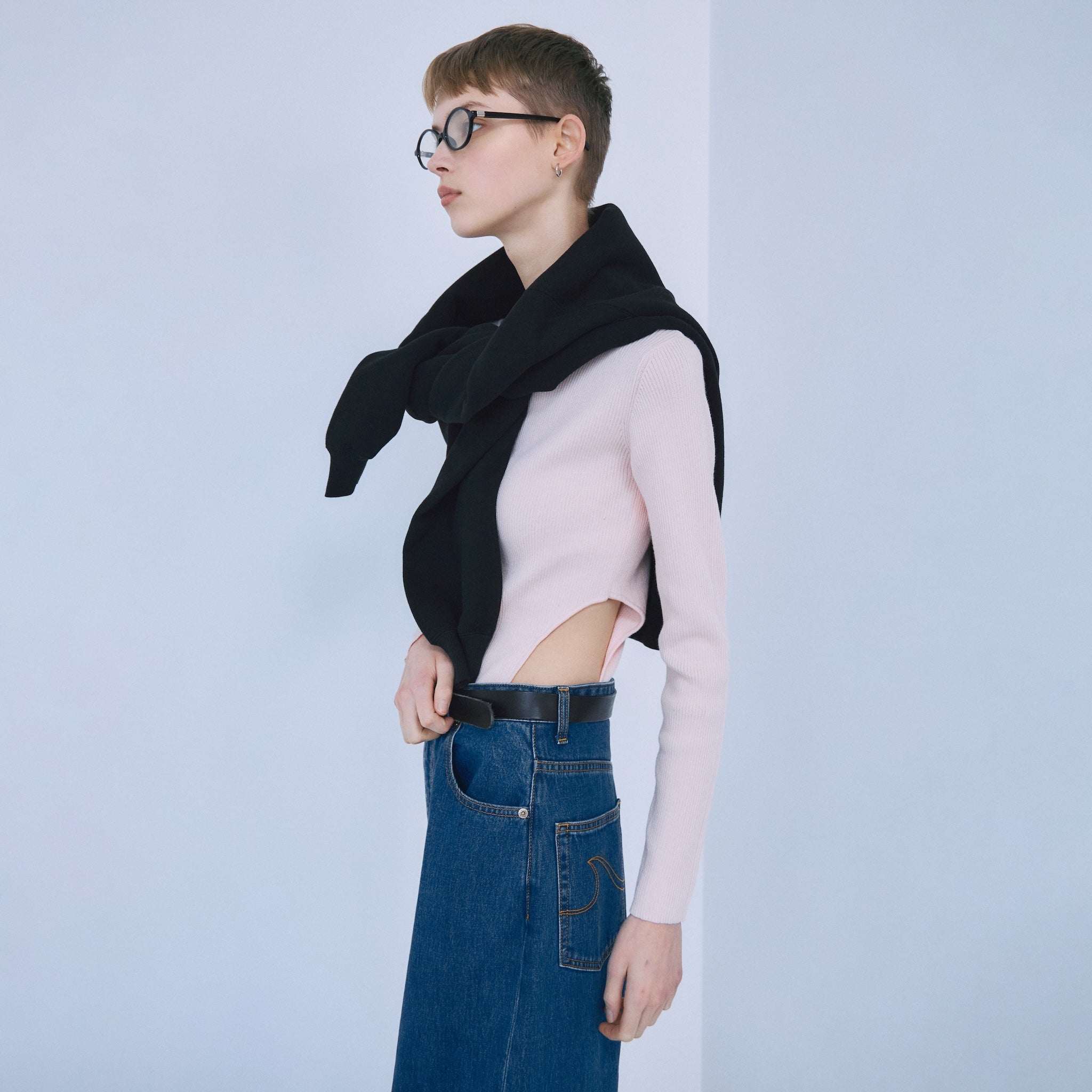 Linen combination side cut body suit