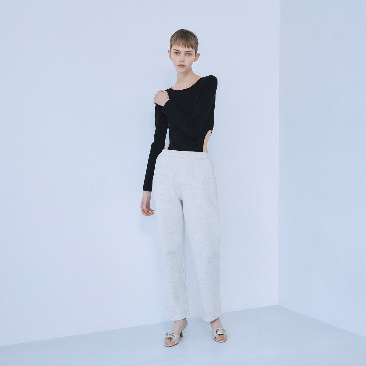 Linen combination side cut body suit