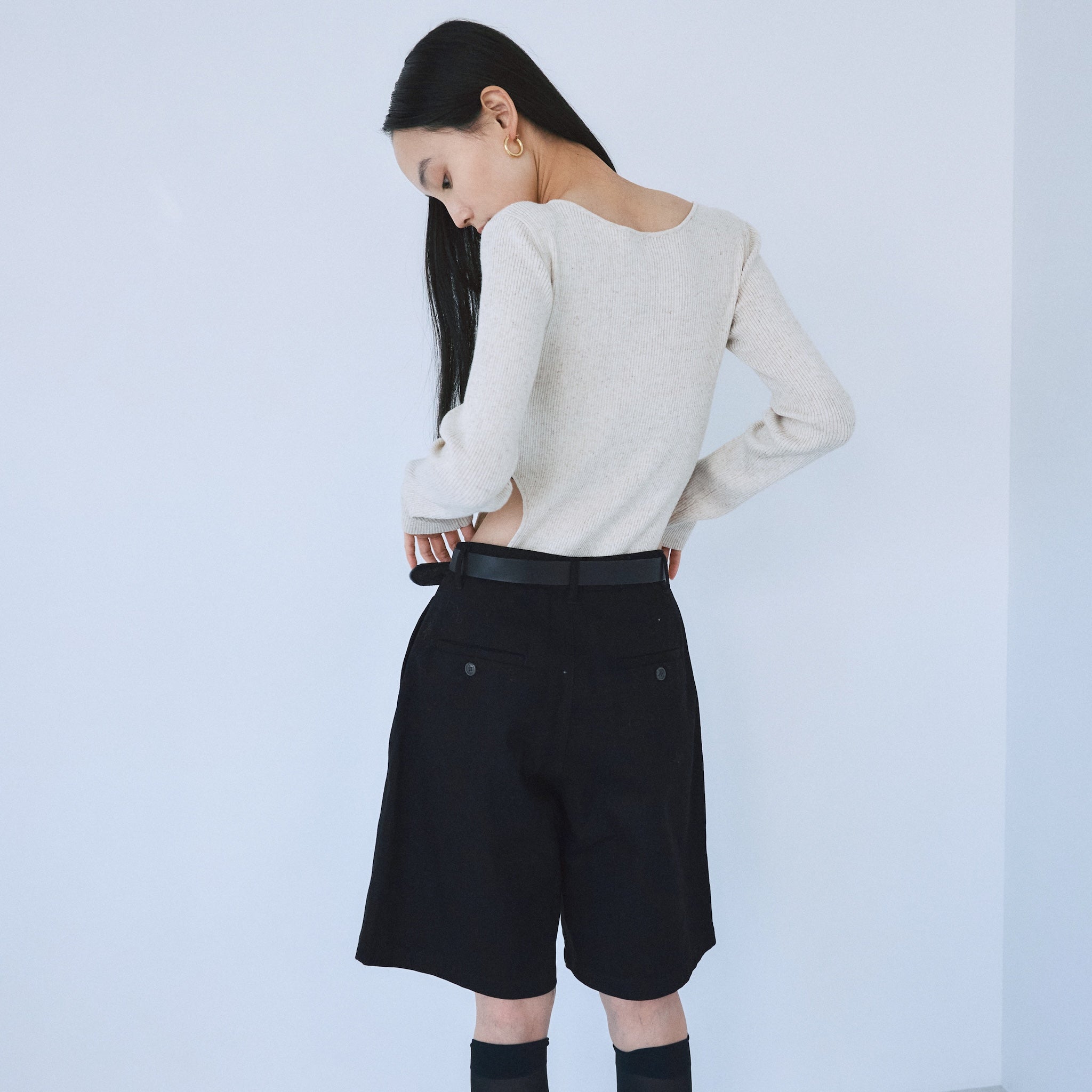 Linen combination side cut body suit