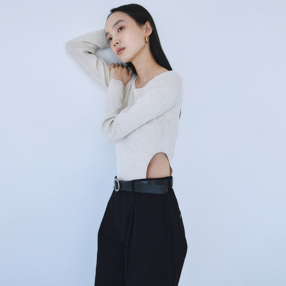 Linen combination side cut body suit