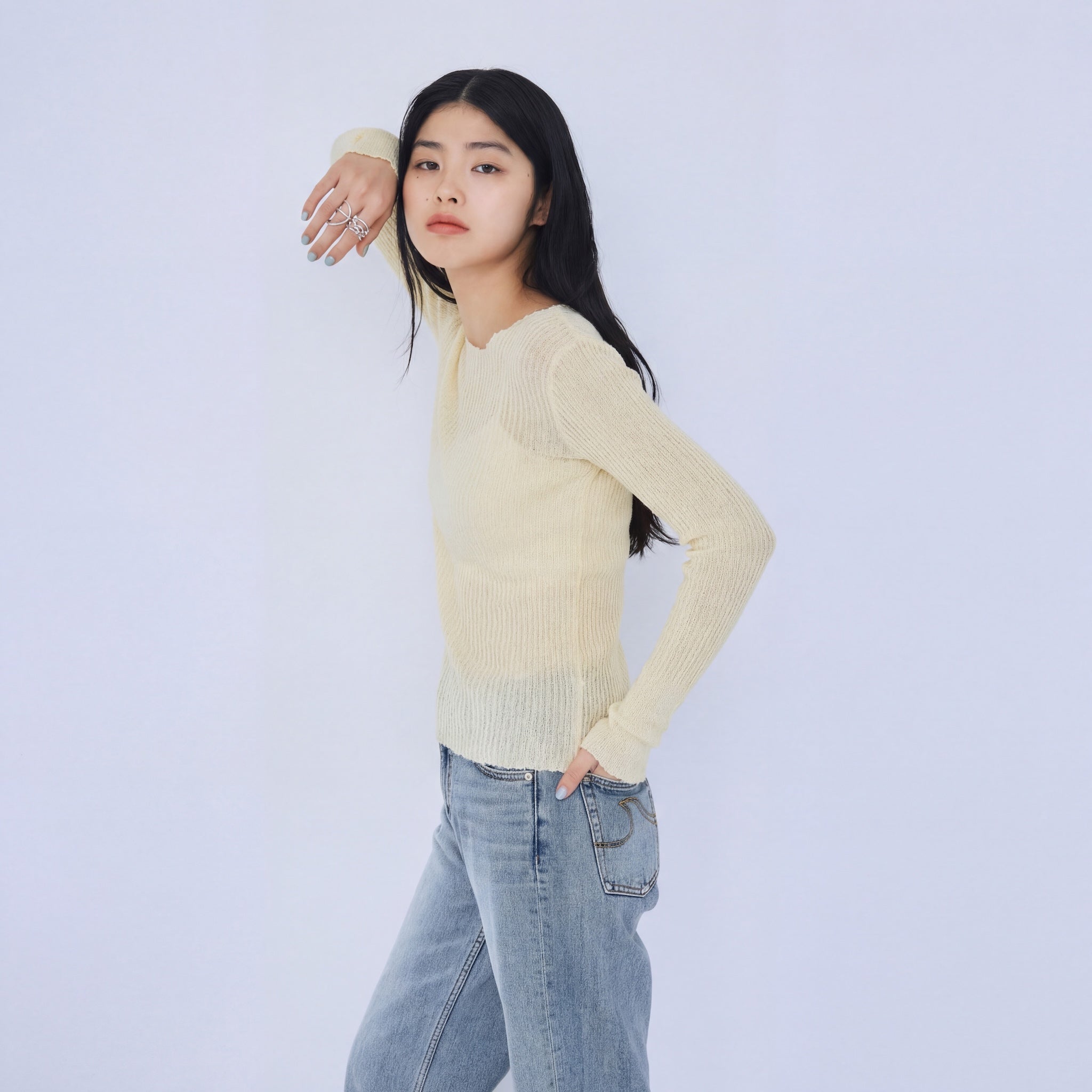 Nep sheer bustier line RIB knit