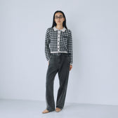 Gingham check collar knit cardigan