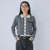 Gingham check collar knit cardigan