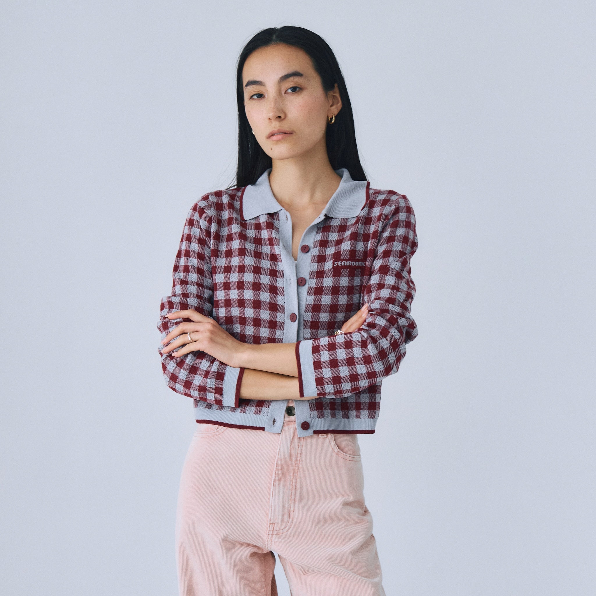 ギンガムチェックcollarニットカーディガン