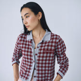 Gingham check collar knit cardigan