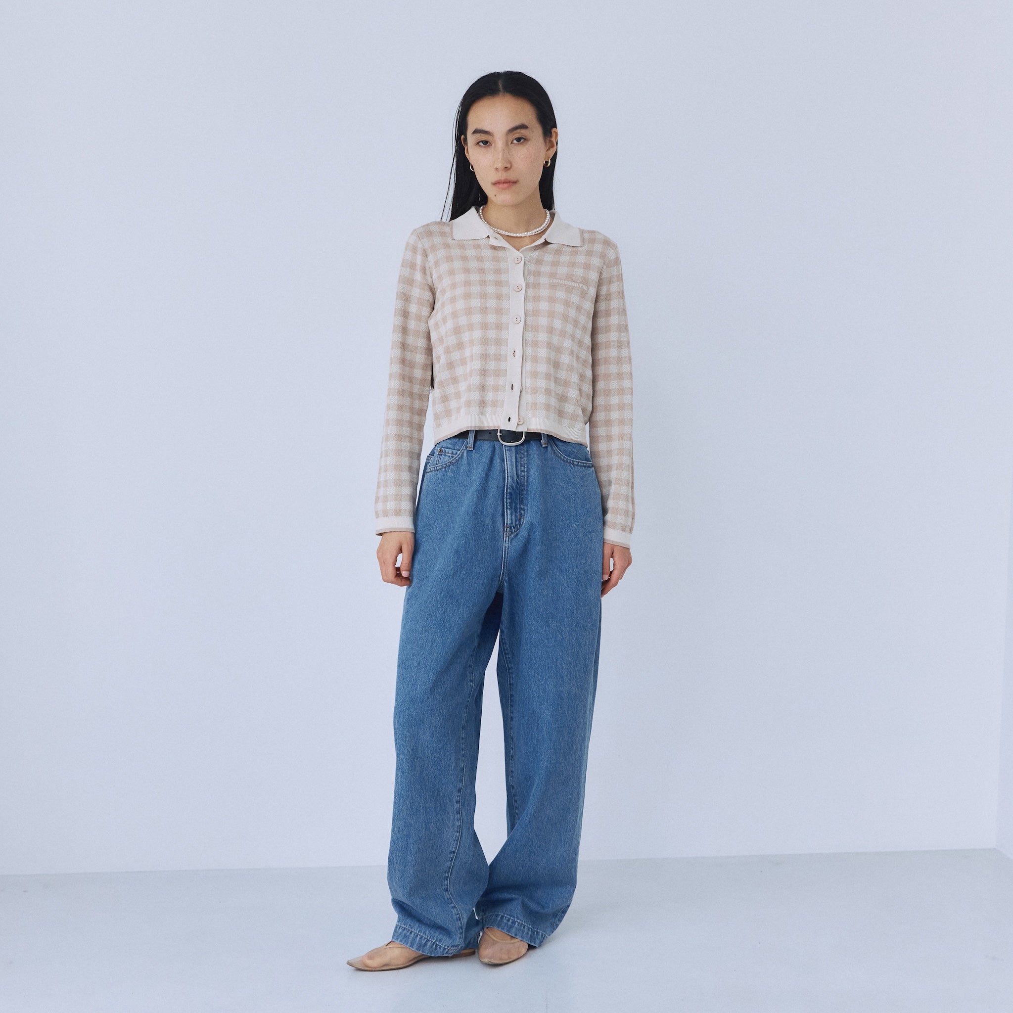 ギンガムチェックcollarニットカーディガン