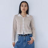 Gingham check collar knit cardigan