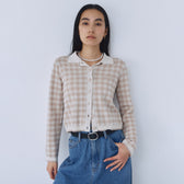 Gingham check collar knit cardigan