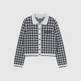 Gingham check collar knit cardigan
