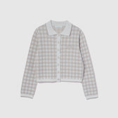 Gingham check collar knit cardigan