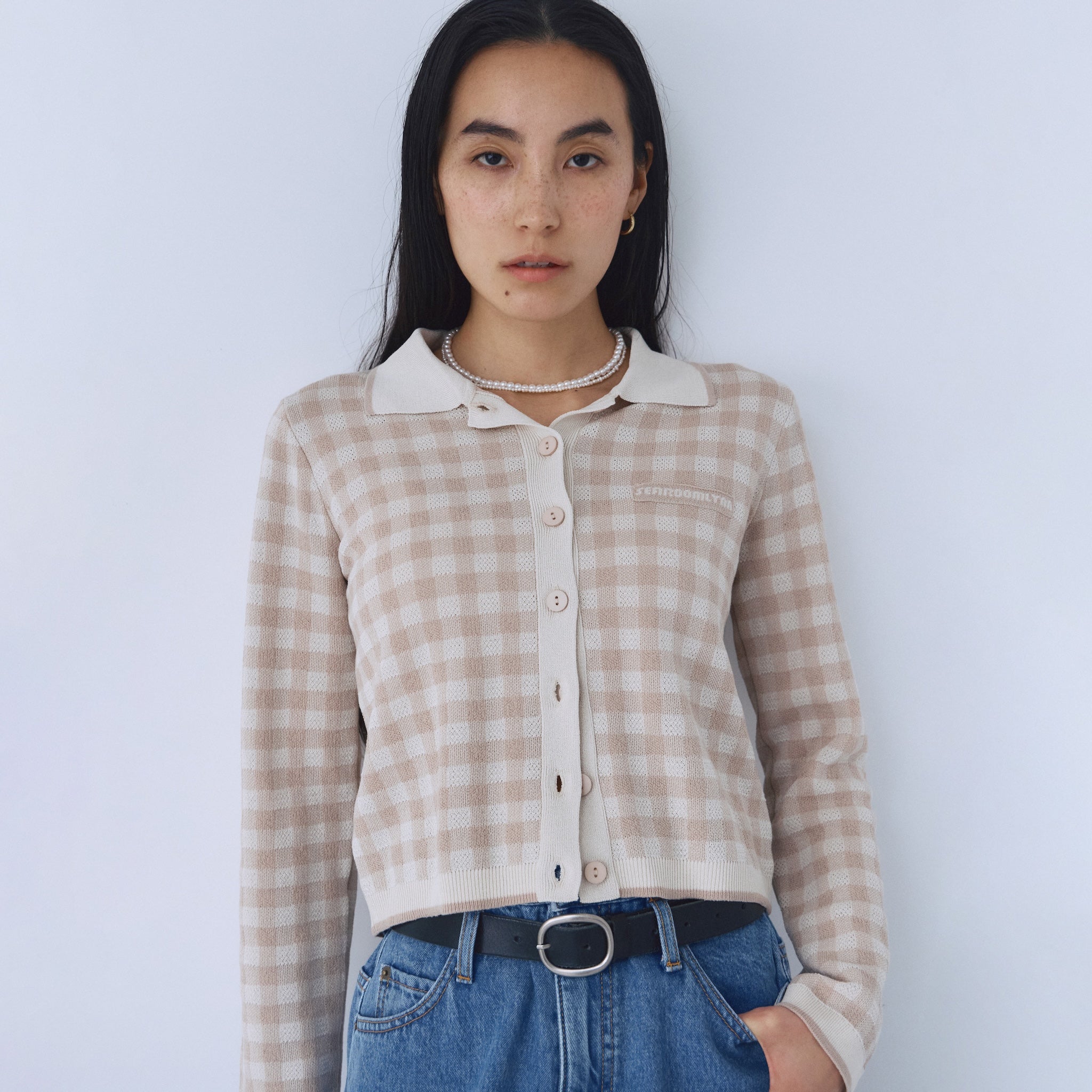 ギンガムチェックcollarニットカーディガン