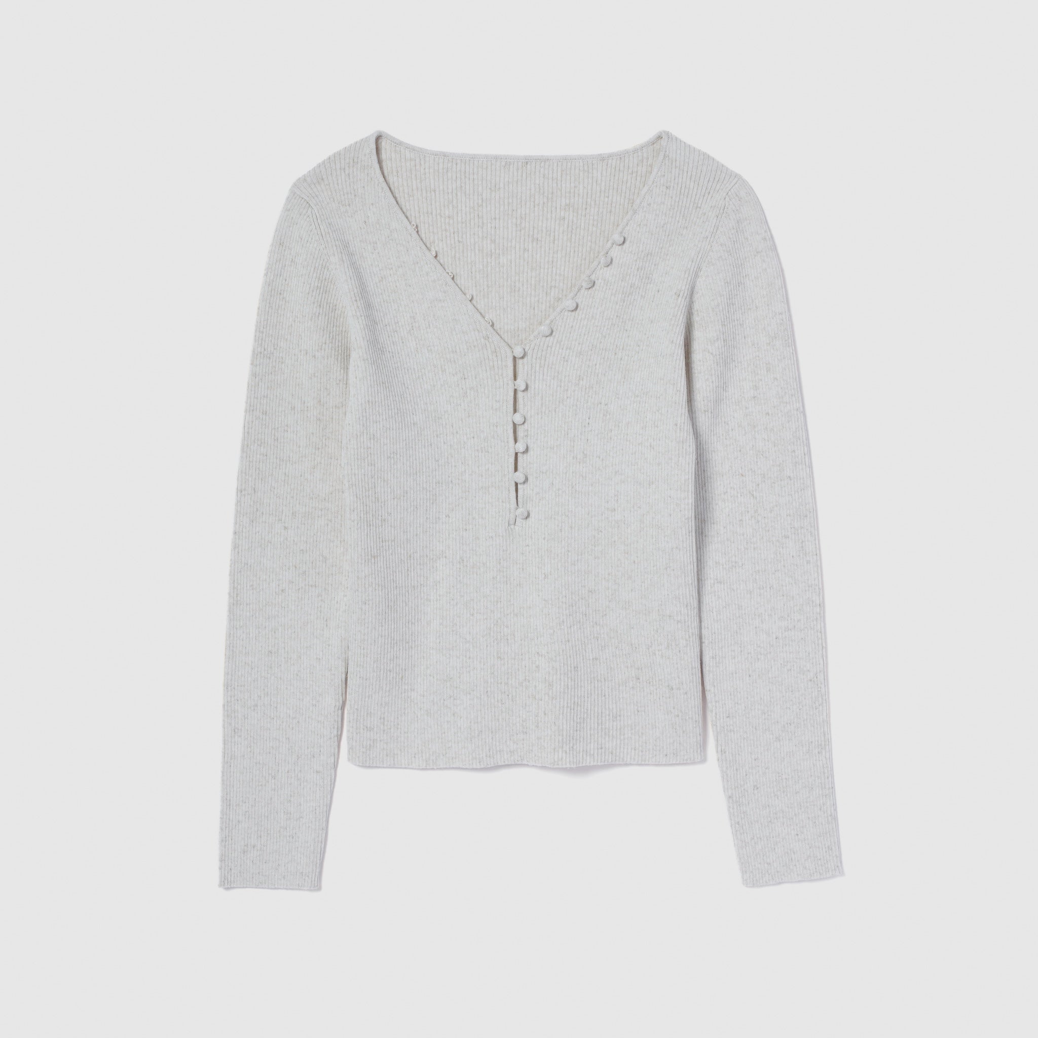 Linen combination V-cut Petit button knit