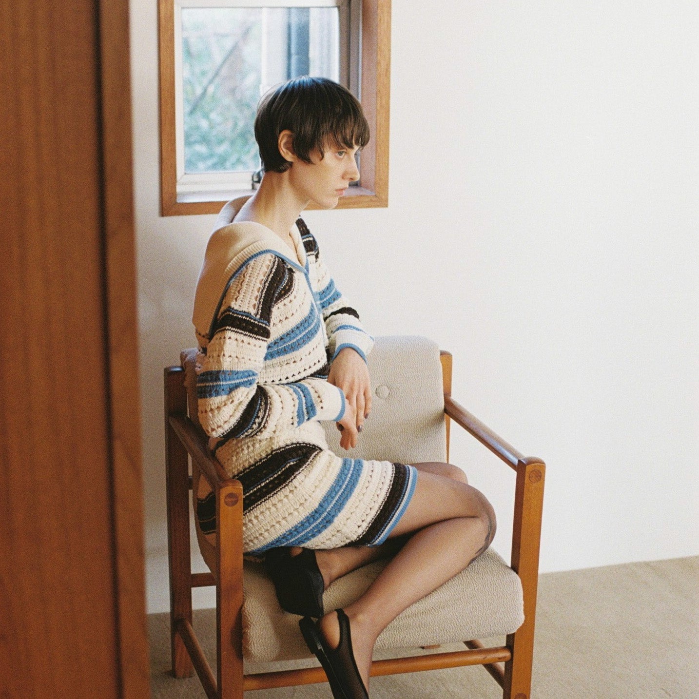 Sailor collar knit zip cardigan