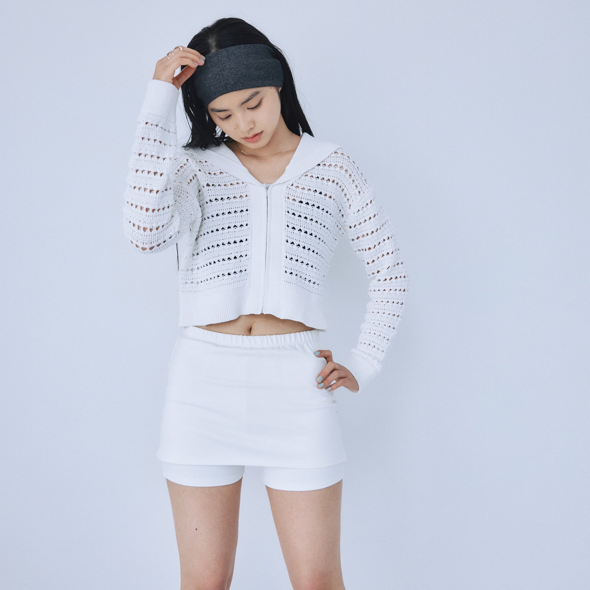 Sailor collar knit zip cardigan