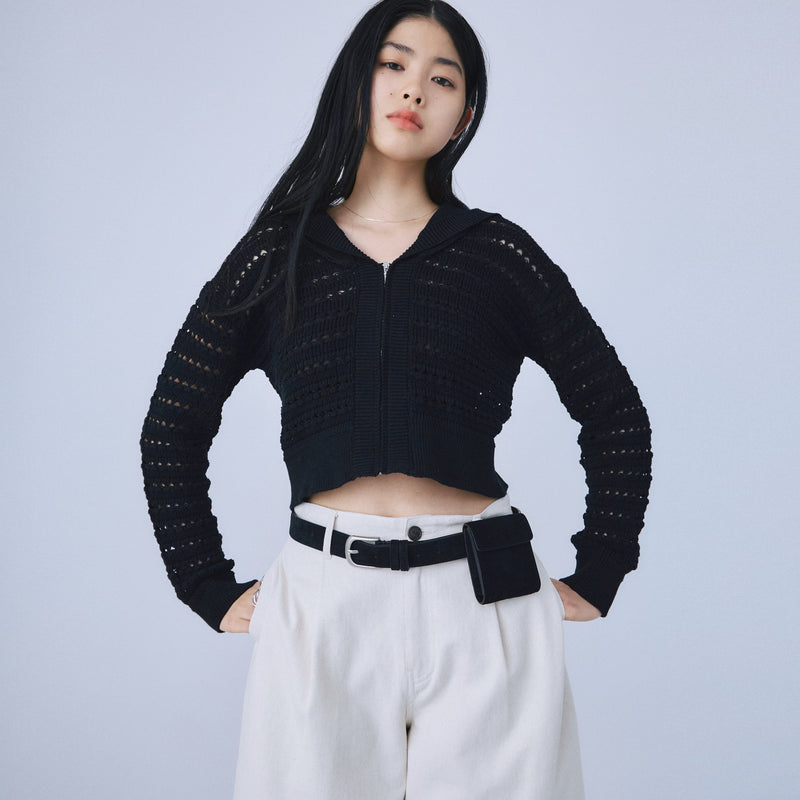 セーラーcollar Knit Zipカーディガン