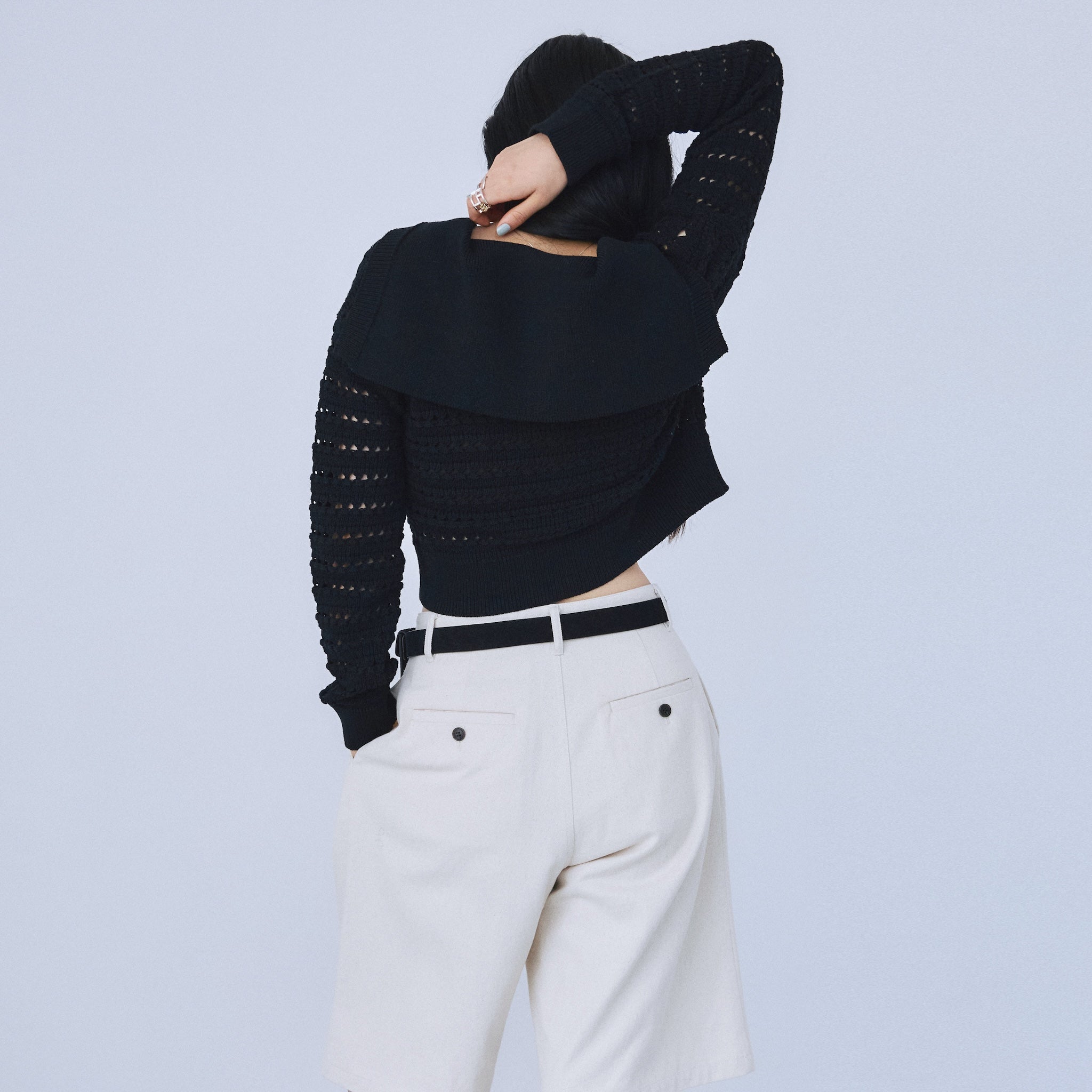 Sailor collar knit zip cardigan