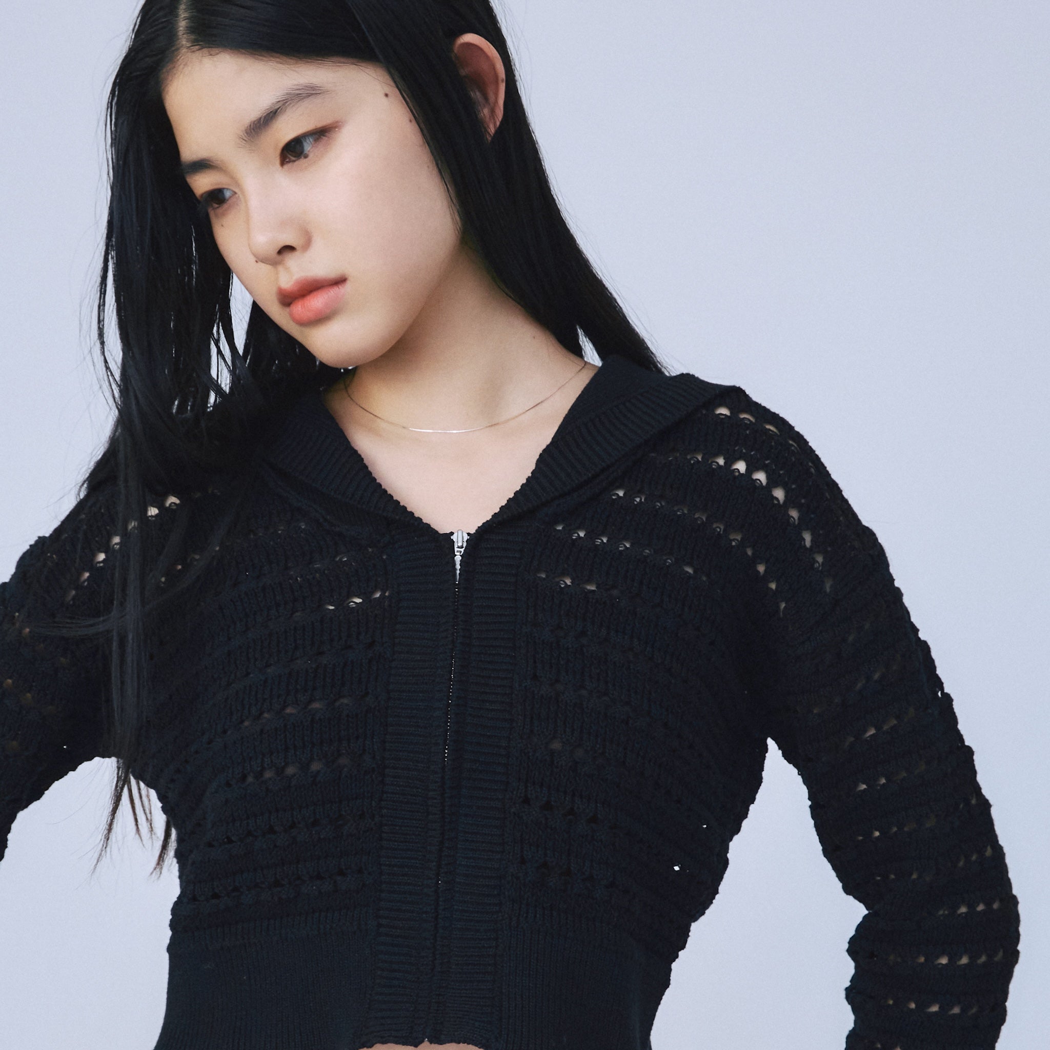 Sailor collar knit zip cardigan