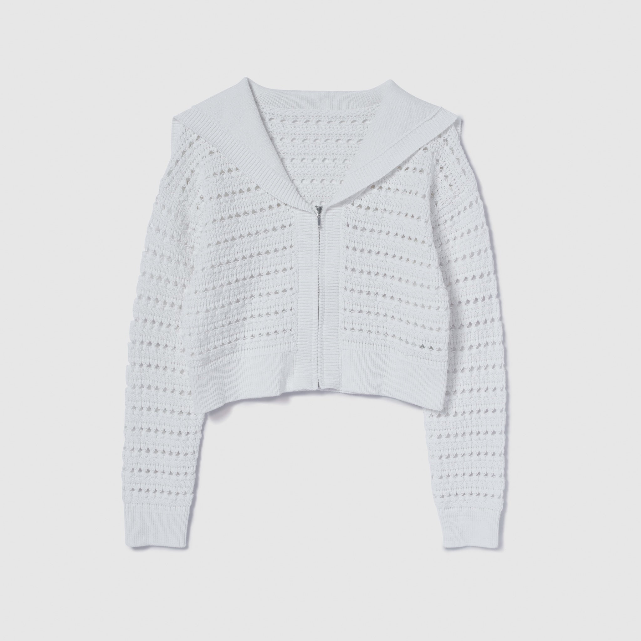 Sailor collar knit zip cardigan