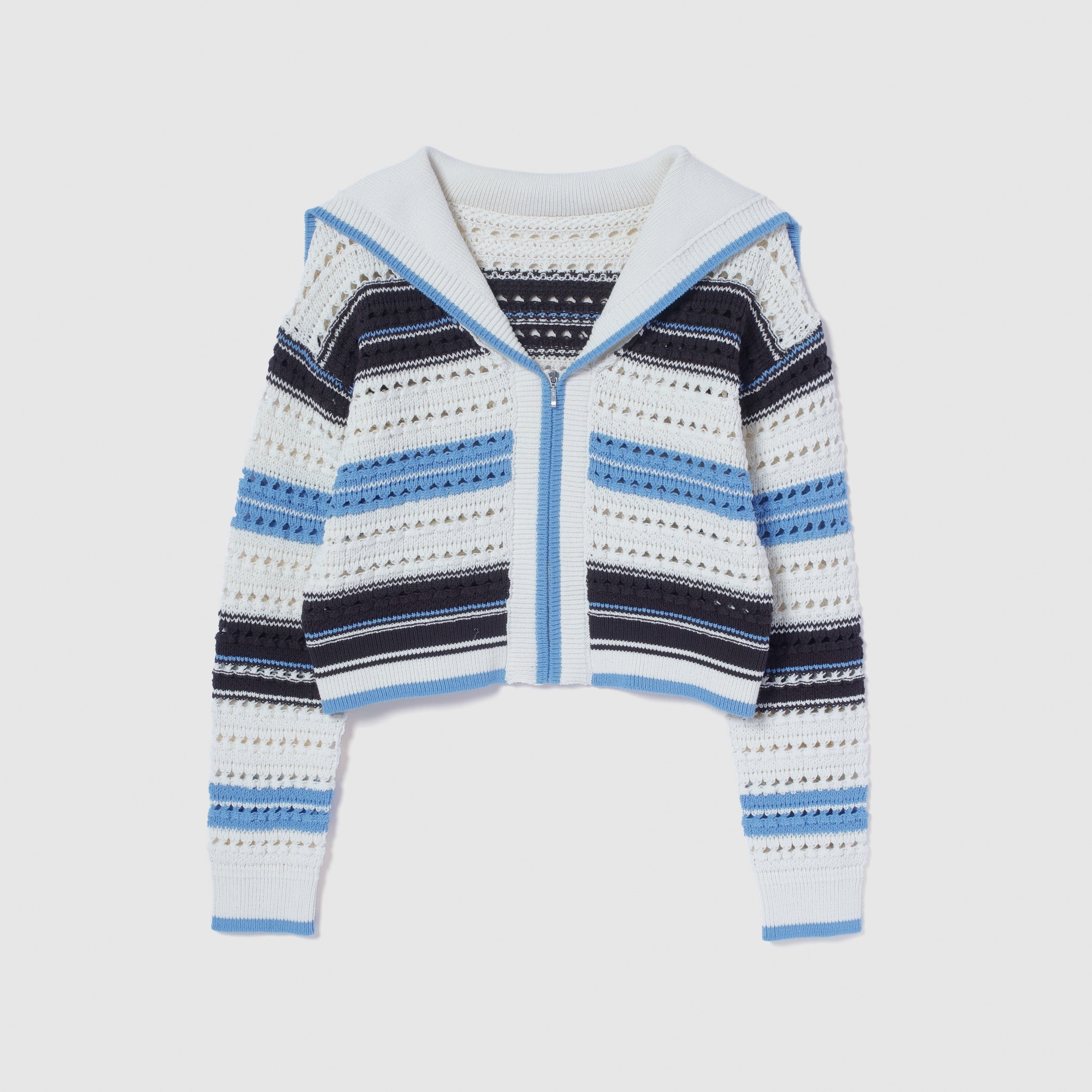 Sailor collar knit zip cardigan