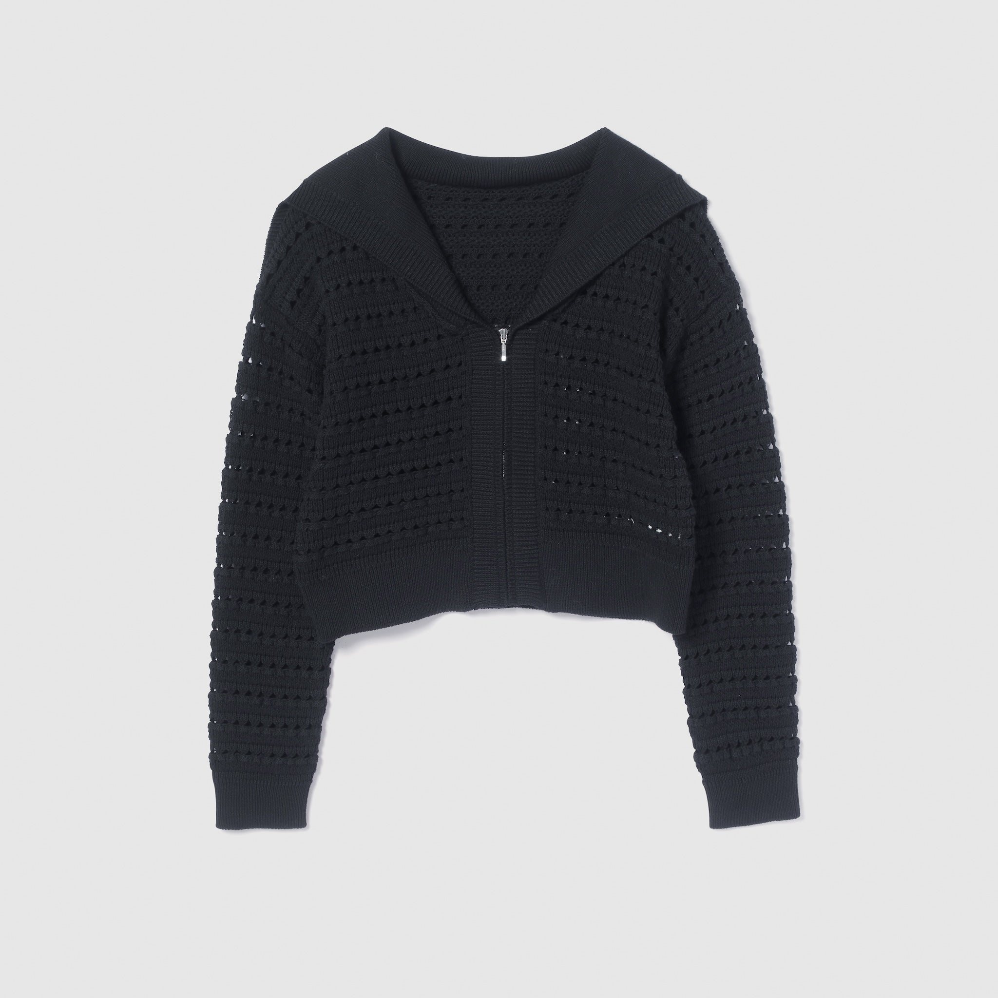 Sailor collar knit zip cardigan