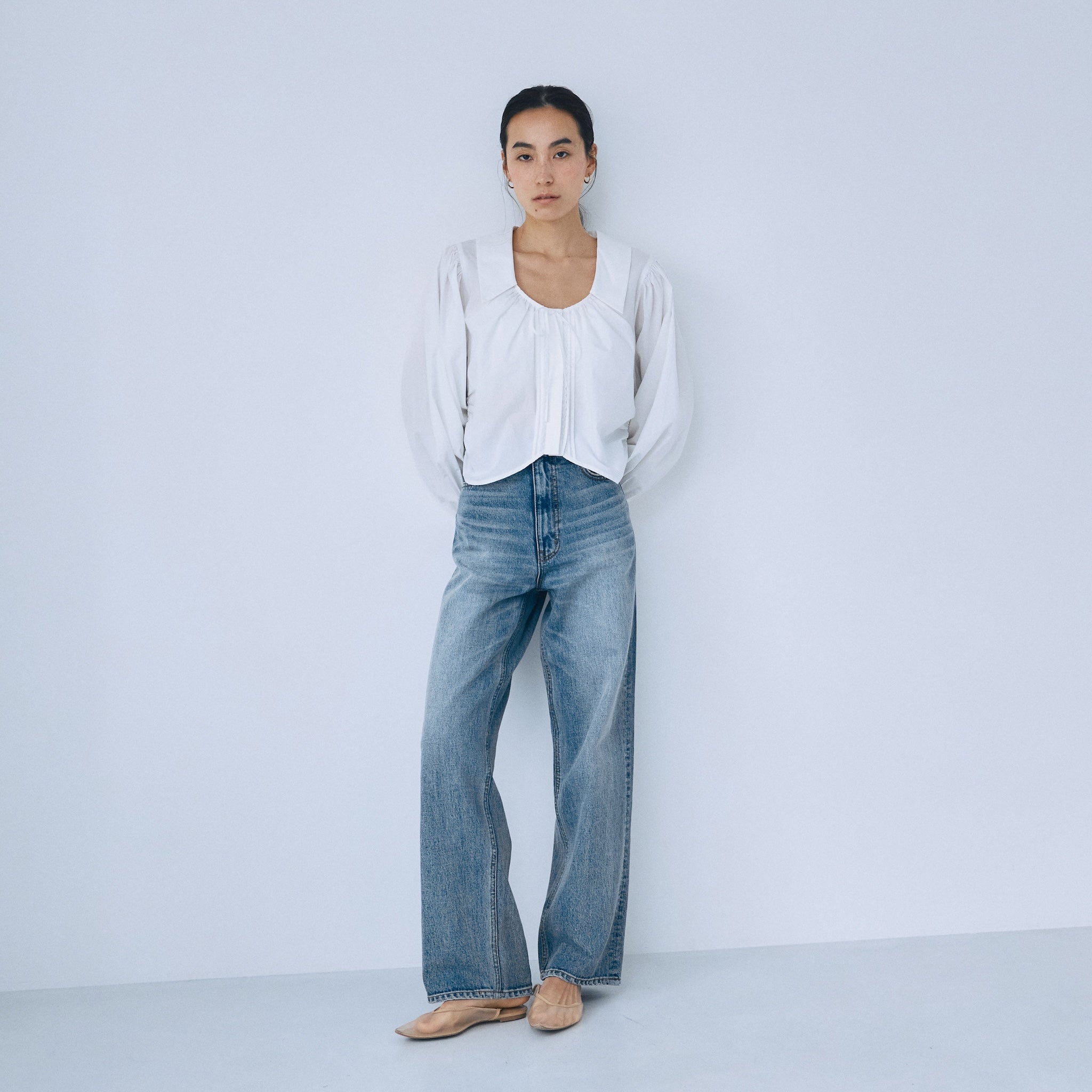 ピンタックLaceギャザーショートシャツ